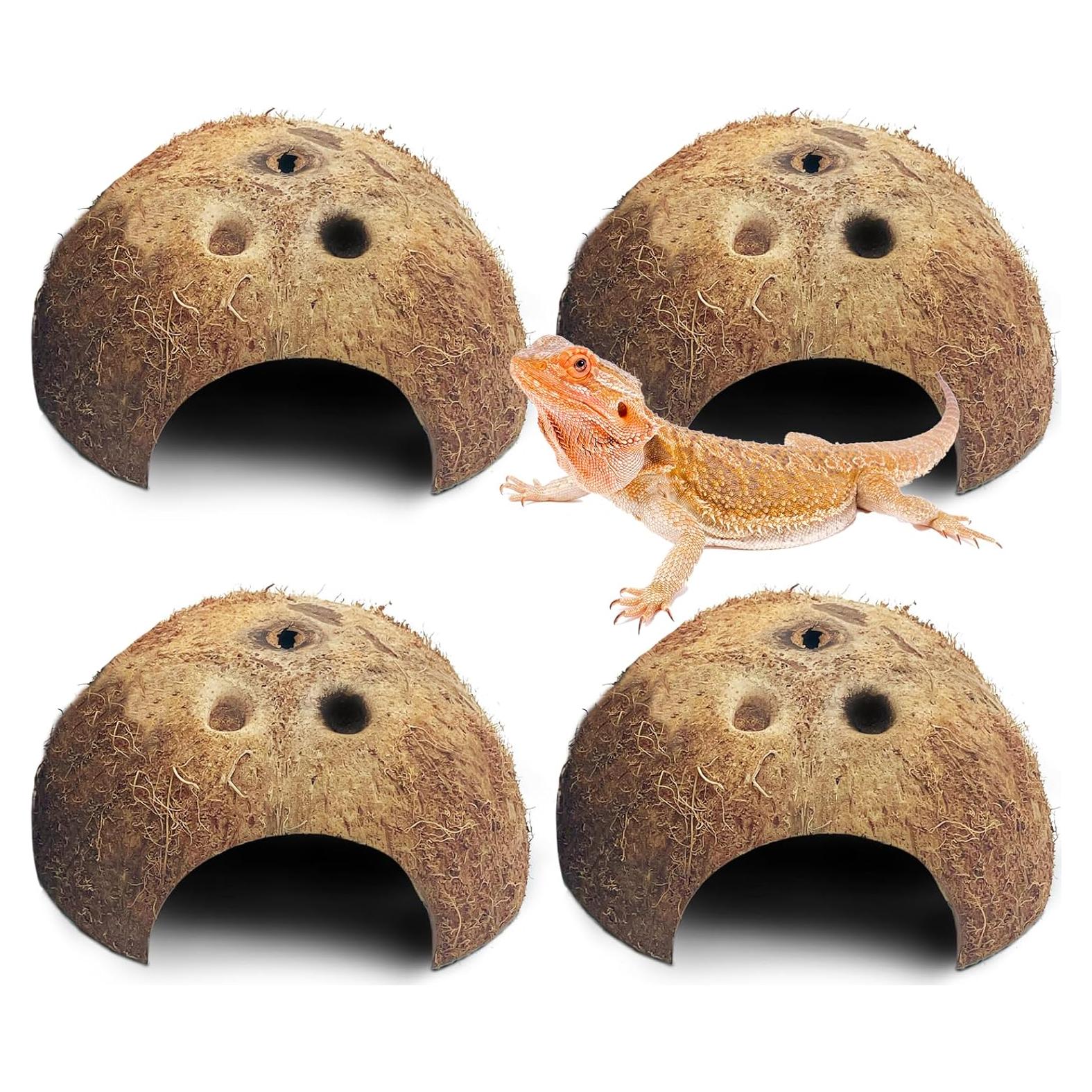 Escondite de Coco Natural PINVNBY para Reptiles 4 PCS
