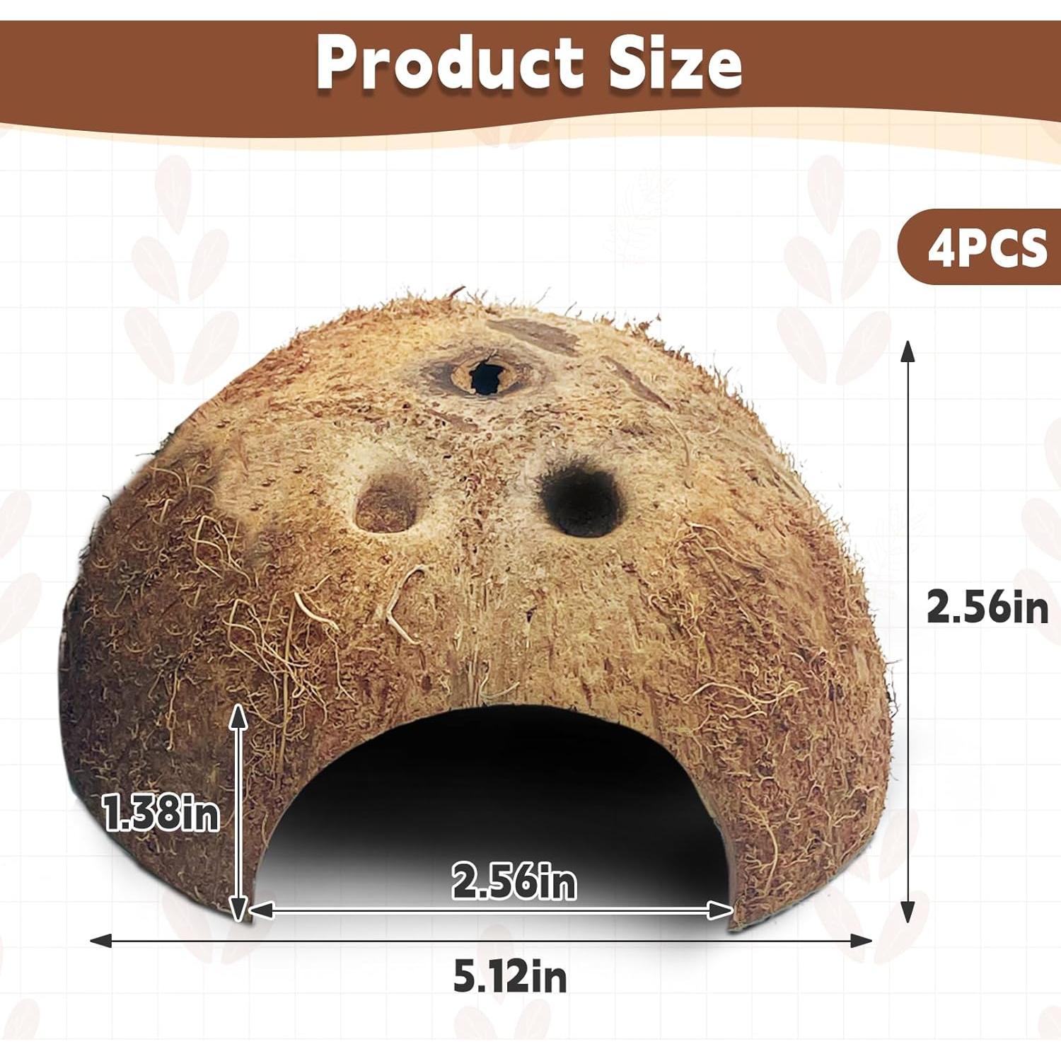 Escondite de Coco Natural PINVNBY para Reptiles 4 PCS