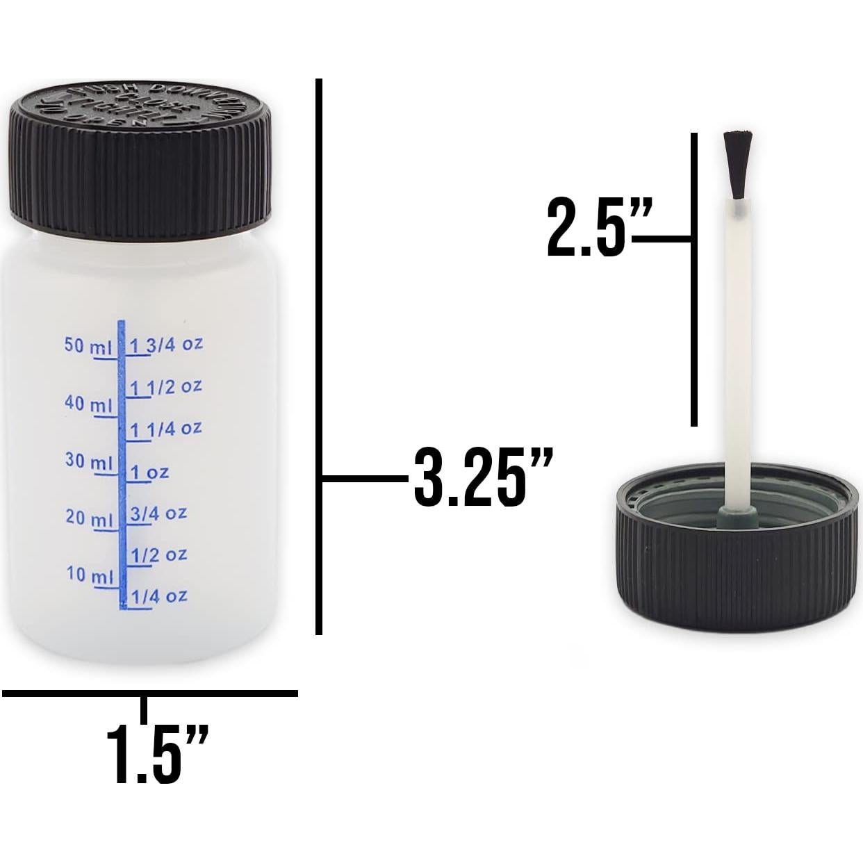 Paquete de 4 Botellas Graduadas NSI 60cc con Pincel y Tapa a Prueba de Niños