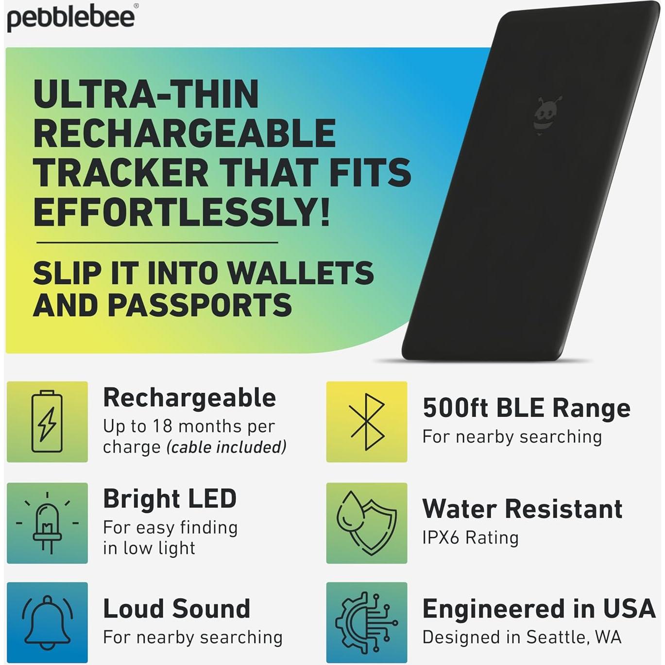 Rastreador Pebblebee Card Universal - Recargable y delgado