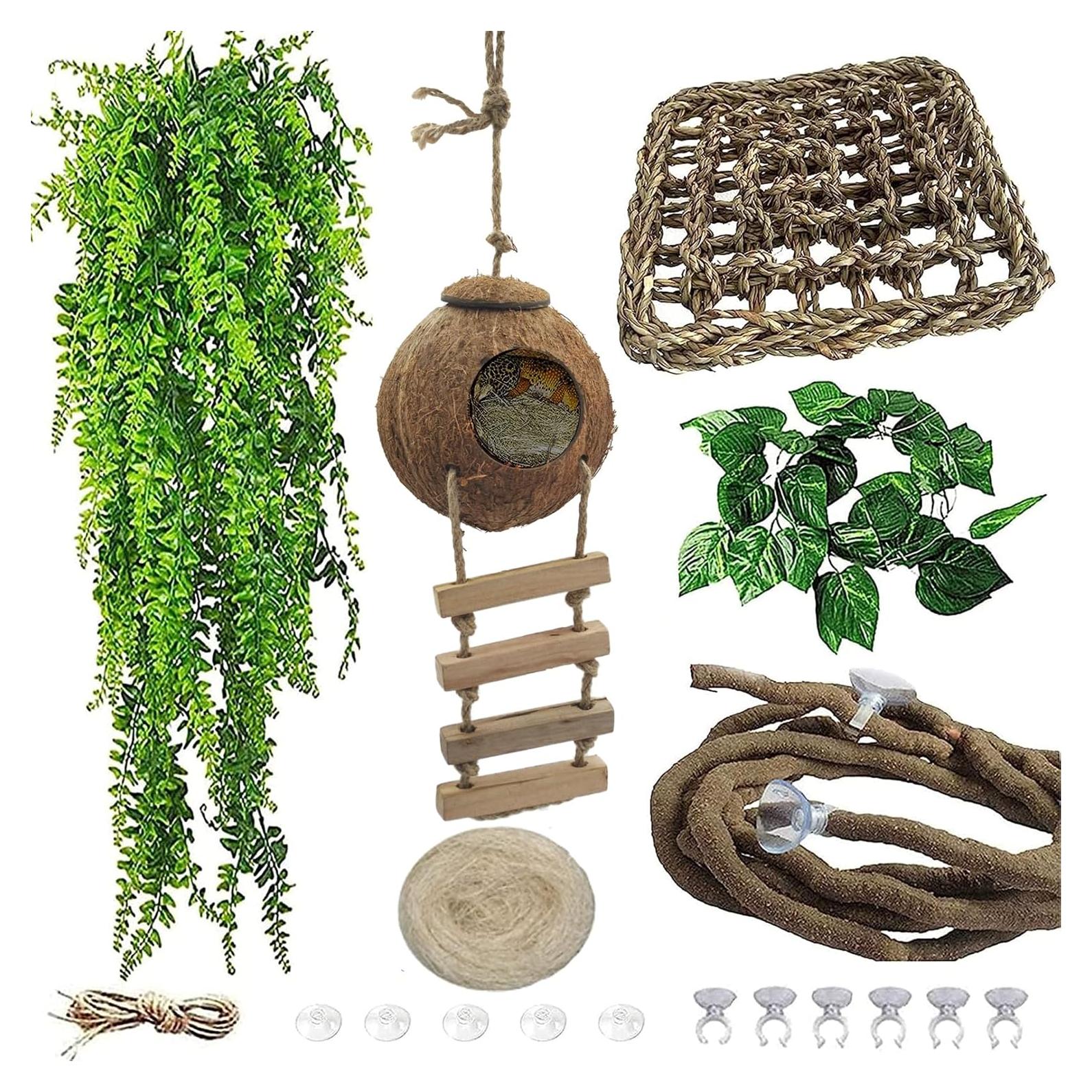 Casa de Coco Natural MUYG para Gecko y Lagarto con Hamaca