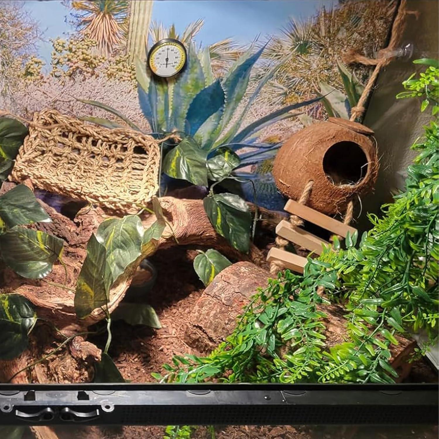 Casa de Coco Natural MUYG para Gecko y Lagarto con Hamaca