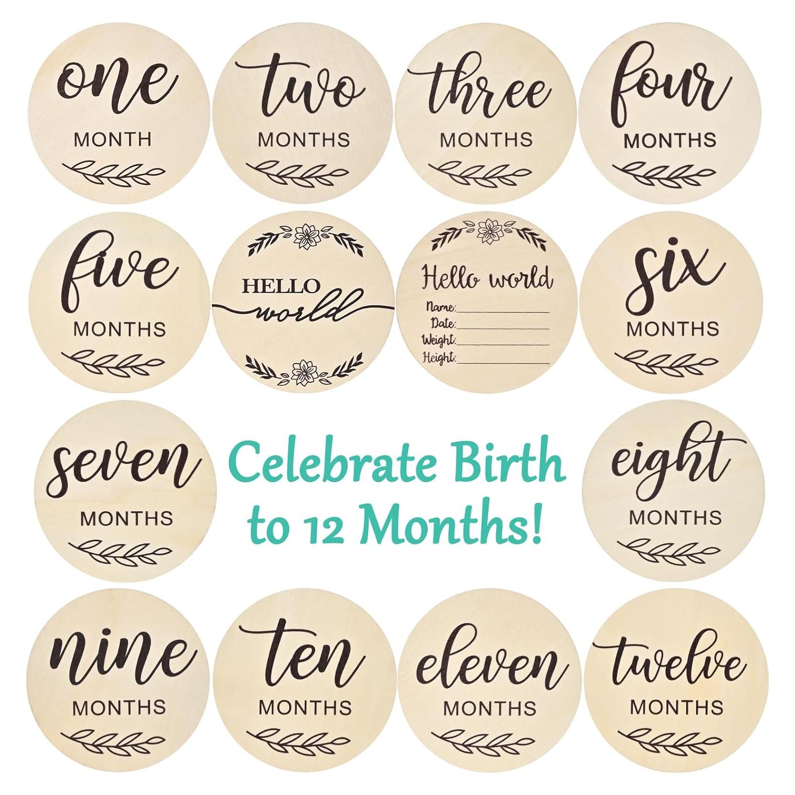 Tarjetas de Hitos Mensuales para Bebés Xyndrella - Madera Clara