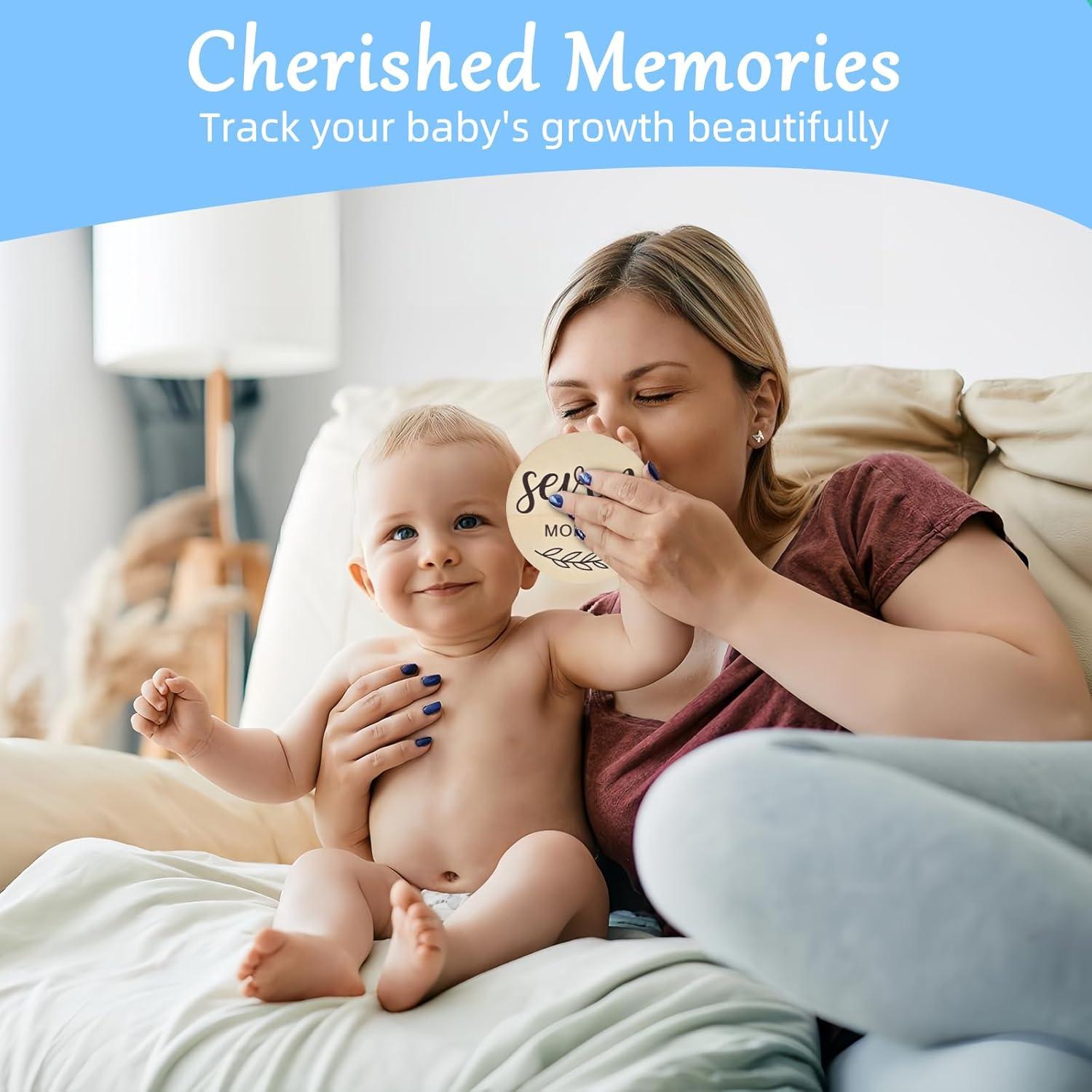 Tarjetas de Hitos Mensuales para Bebés Xyndrella - Madera Clara