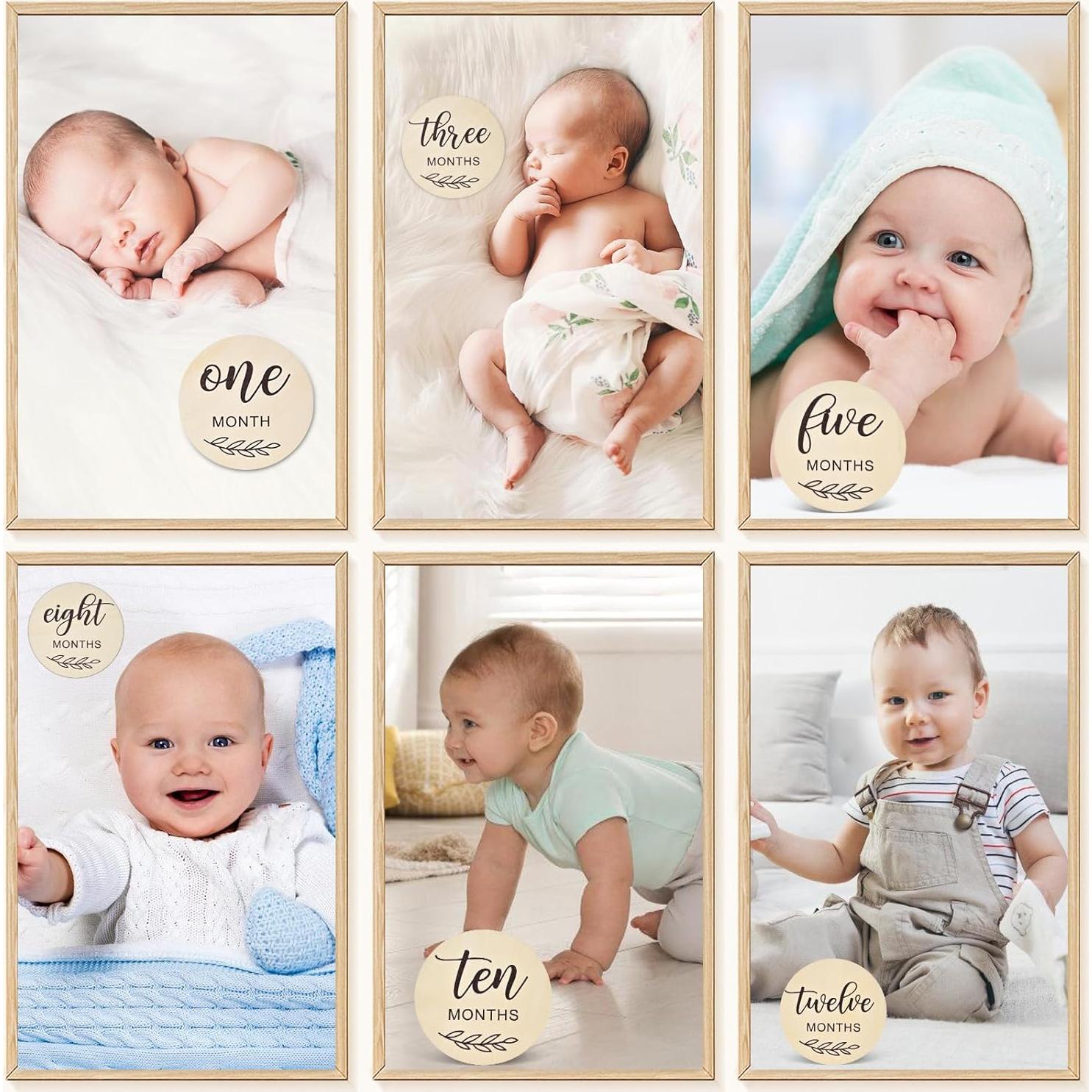 Tarjetas de Hitos Mensuales para Bebés Xyndrella - Madera Clara