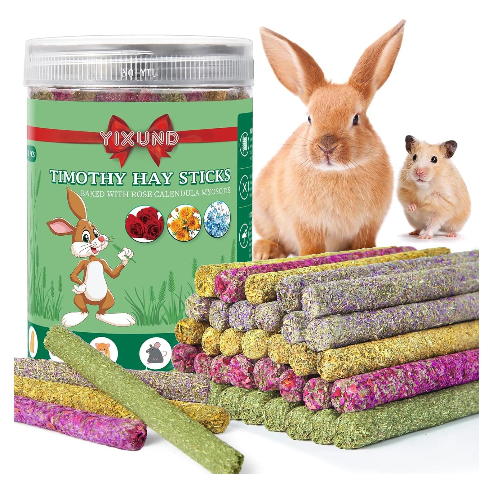 40 Palitos de Masticar para Conejos YIXUND - Heno de Timothy y Flores