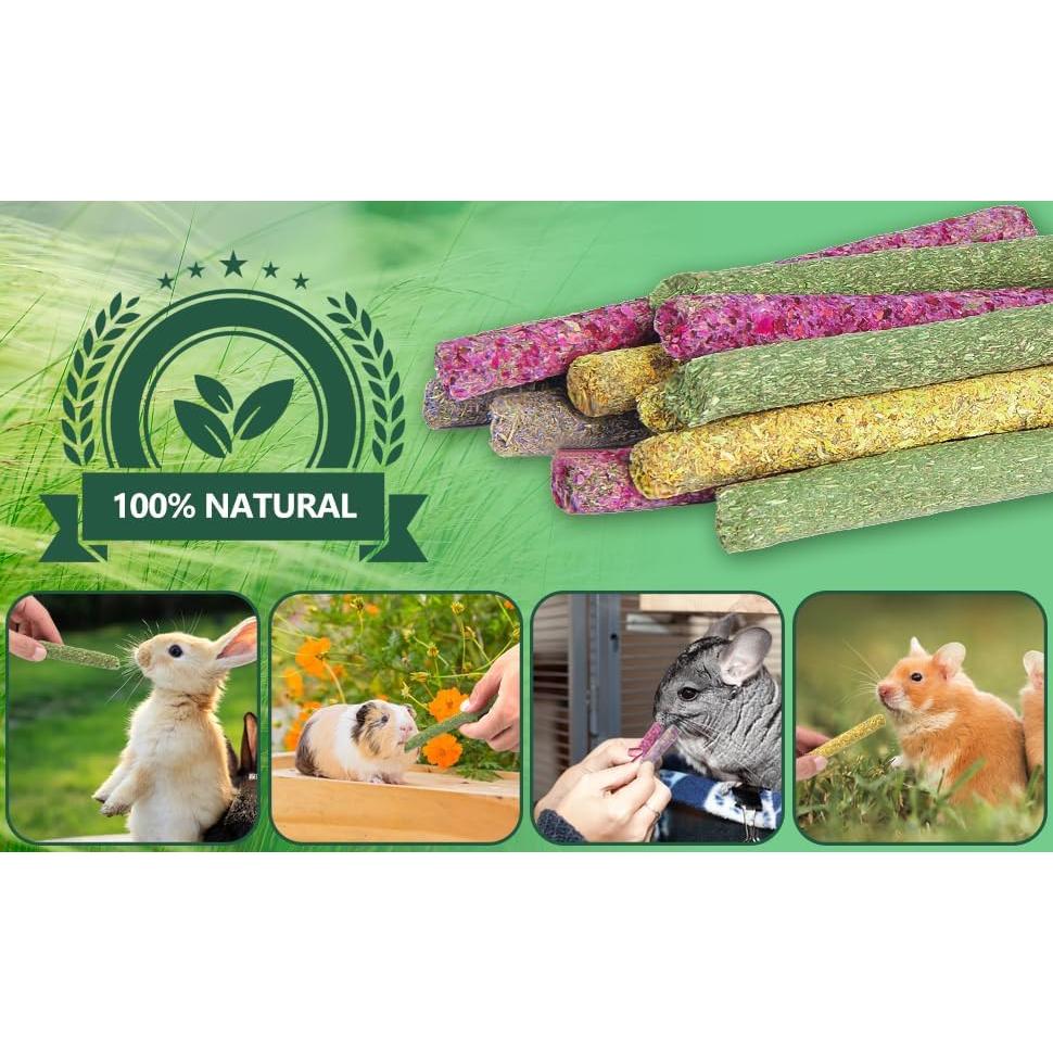 40 Palitos de Masticar para Conejos YIXUND - Heno de Timothy y Flores