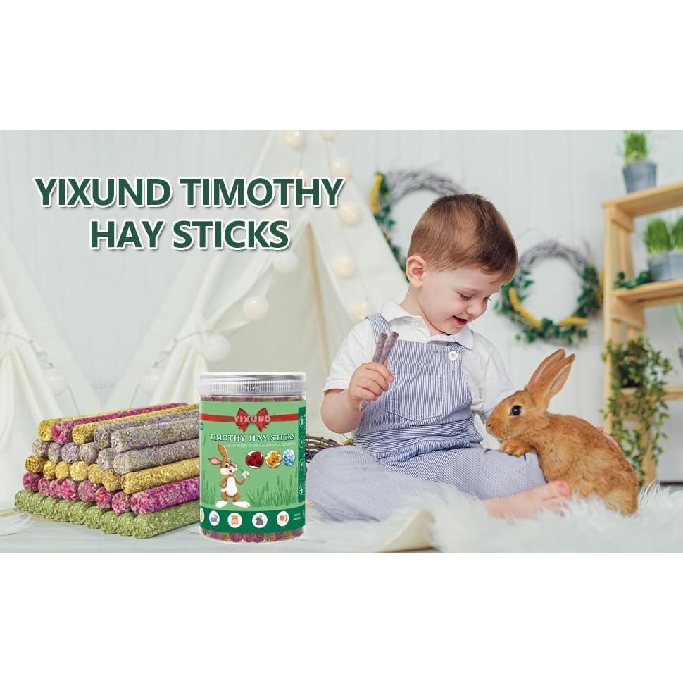 40 Palitos de Masticar para Conejos YIXUND - Heno de Timothy y Flores