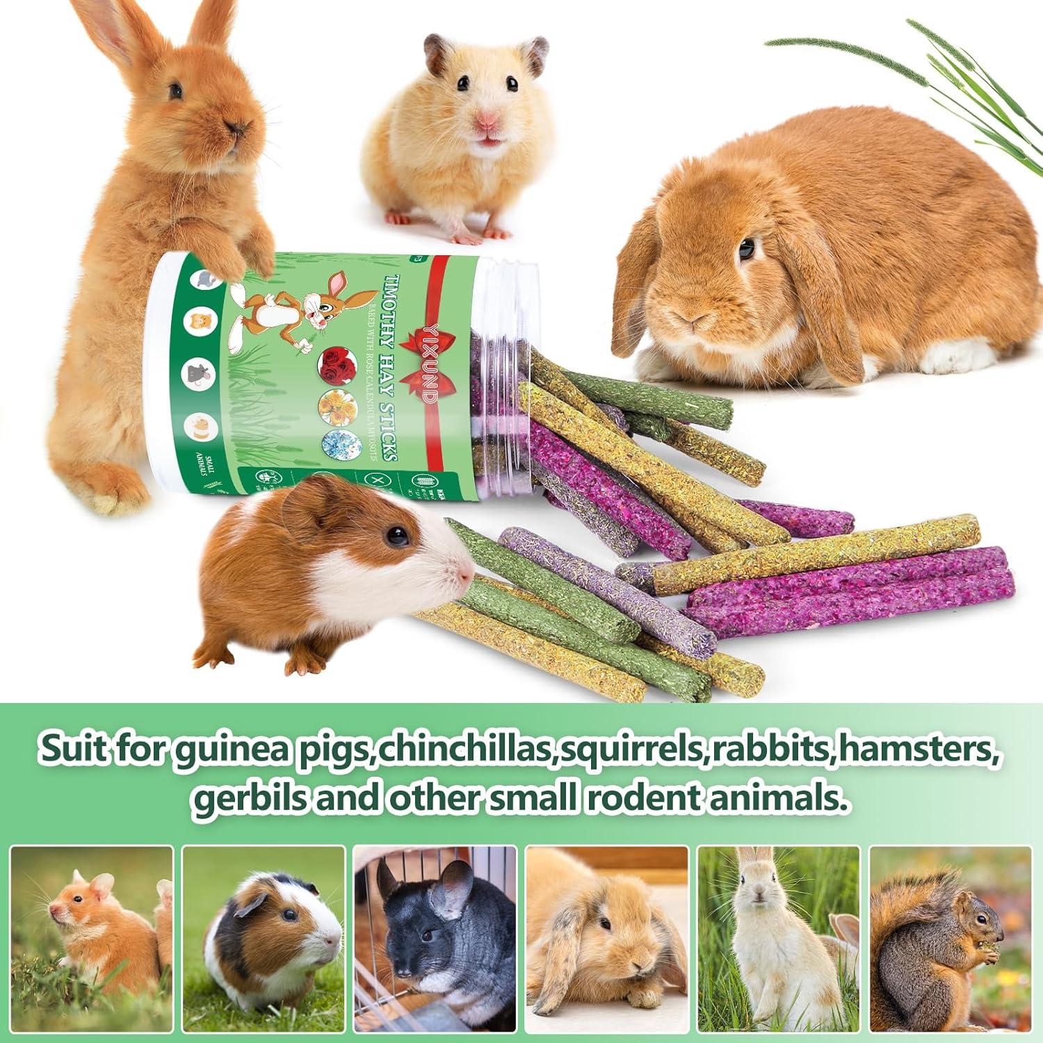 40 Palitos de Masticar para Conejos YIXUND - Heno de Timothy y Flores