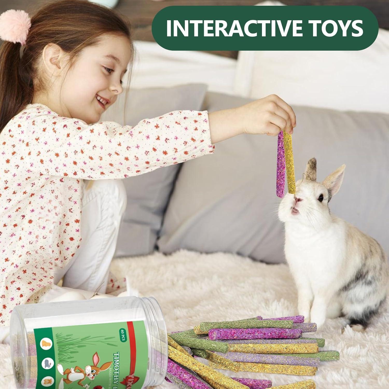 40 Palitos de Masticar para Conejos YIXUND - Heno de Timothy y Flores