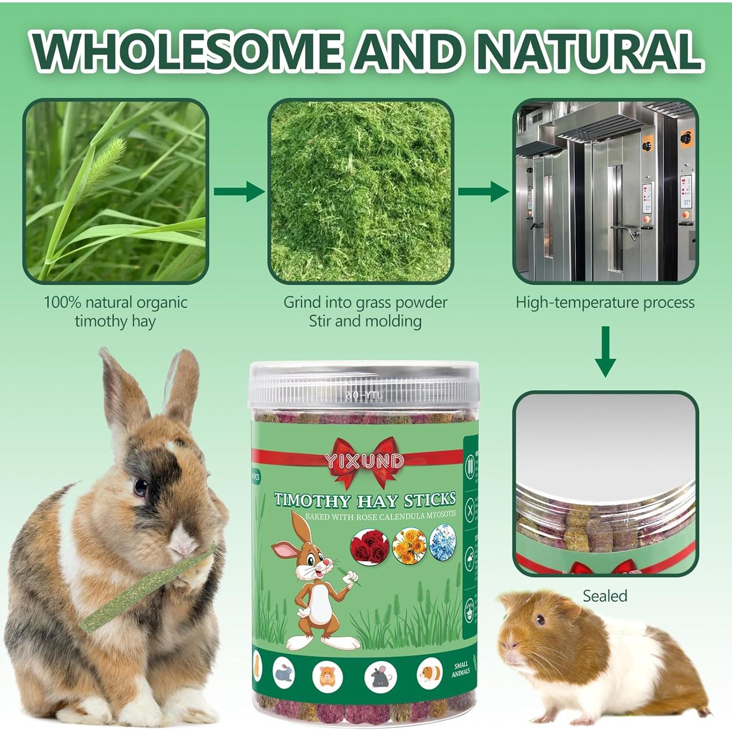 40 Palitos de Masticar para Conejos YIXUND - Heno de Timothy y Flores