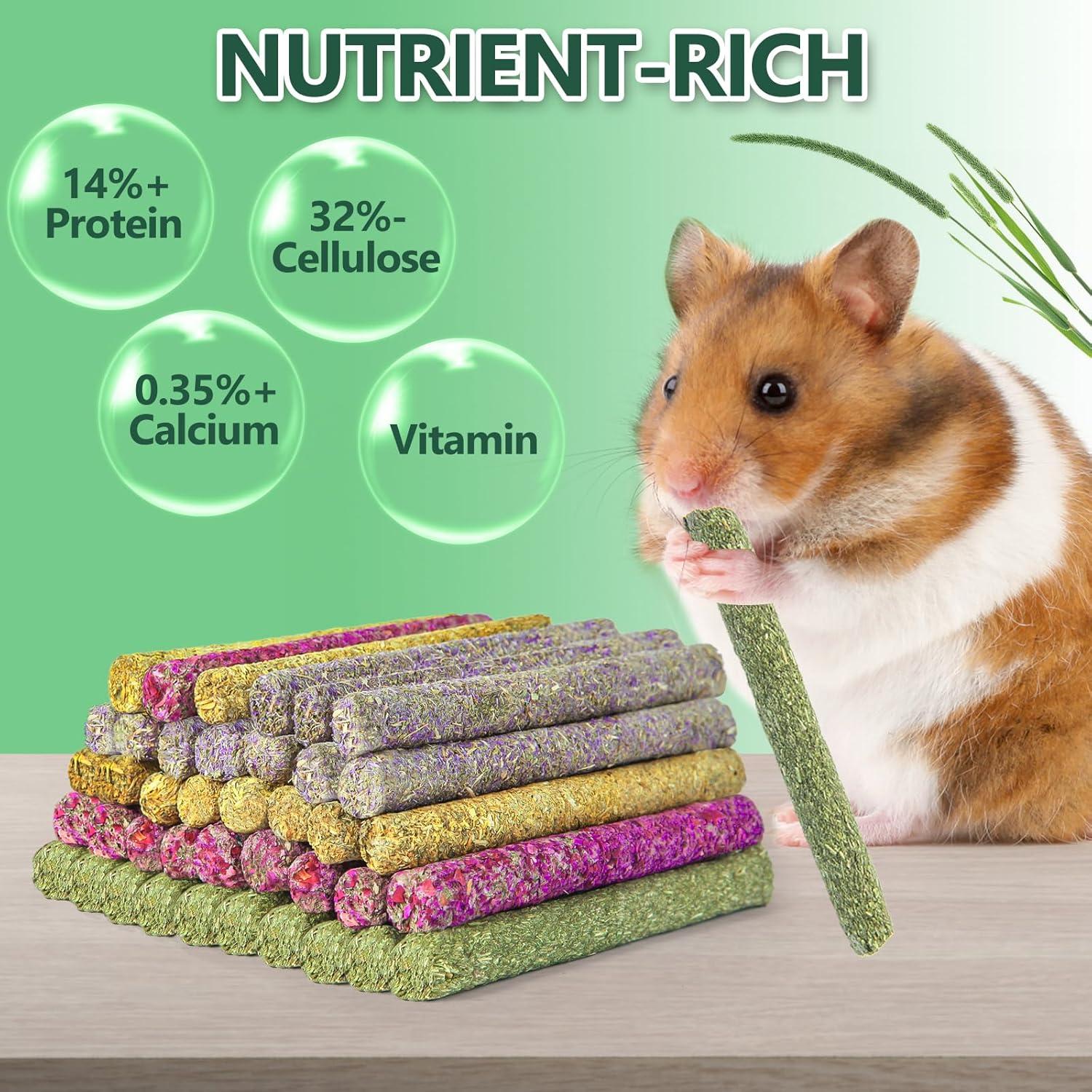 40 Palitos de Masticar para Conejos YIXUND - Heno de Timothy y Flores