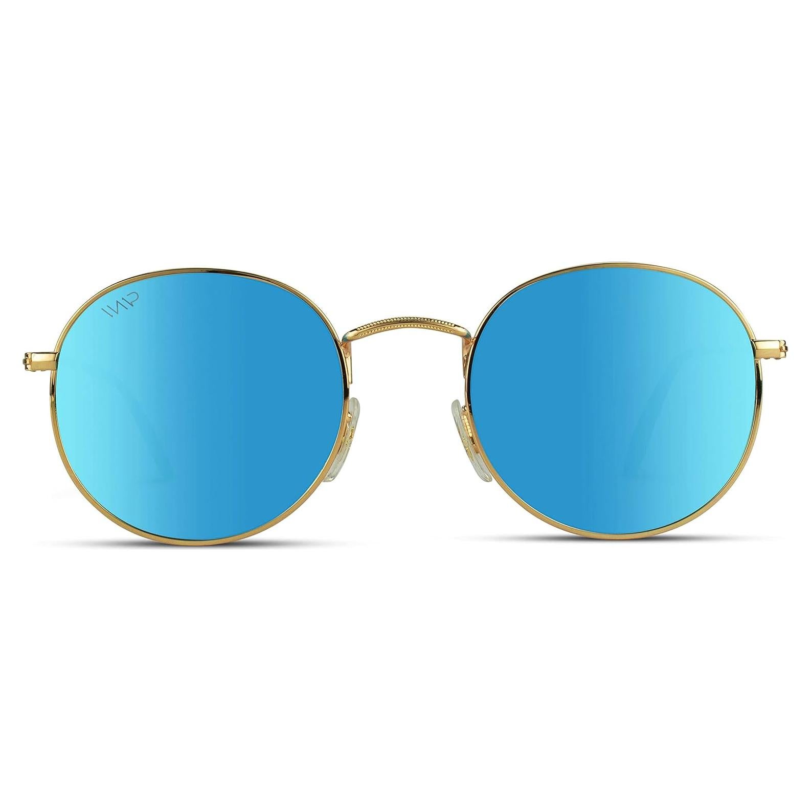 WearMe Pro - Gafas de sol redondas doradas con lentes espejo