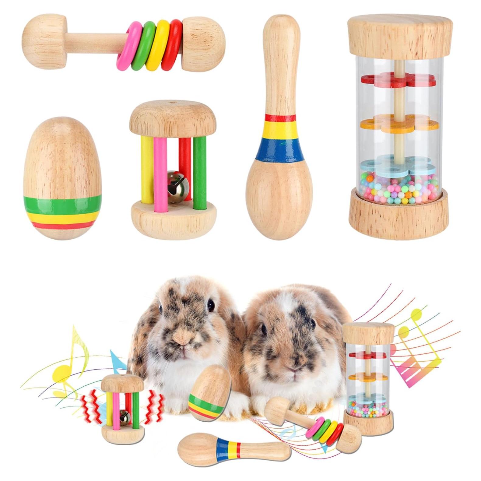 Juguetes de Madera para Conejos MEWTOGO 5 Pcs Seguros y Resistentes