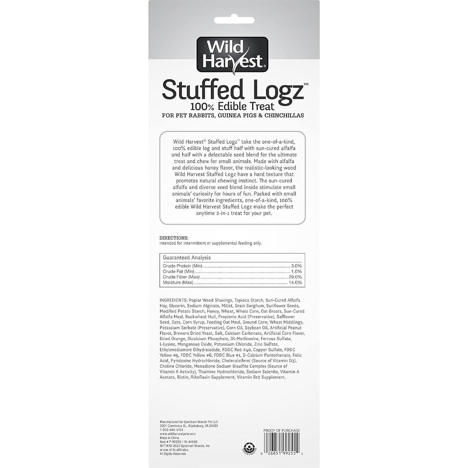 Golosina Comestible para Conejos Wild Harvest Logz Rellenos 1 Cuenta