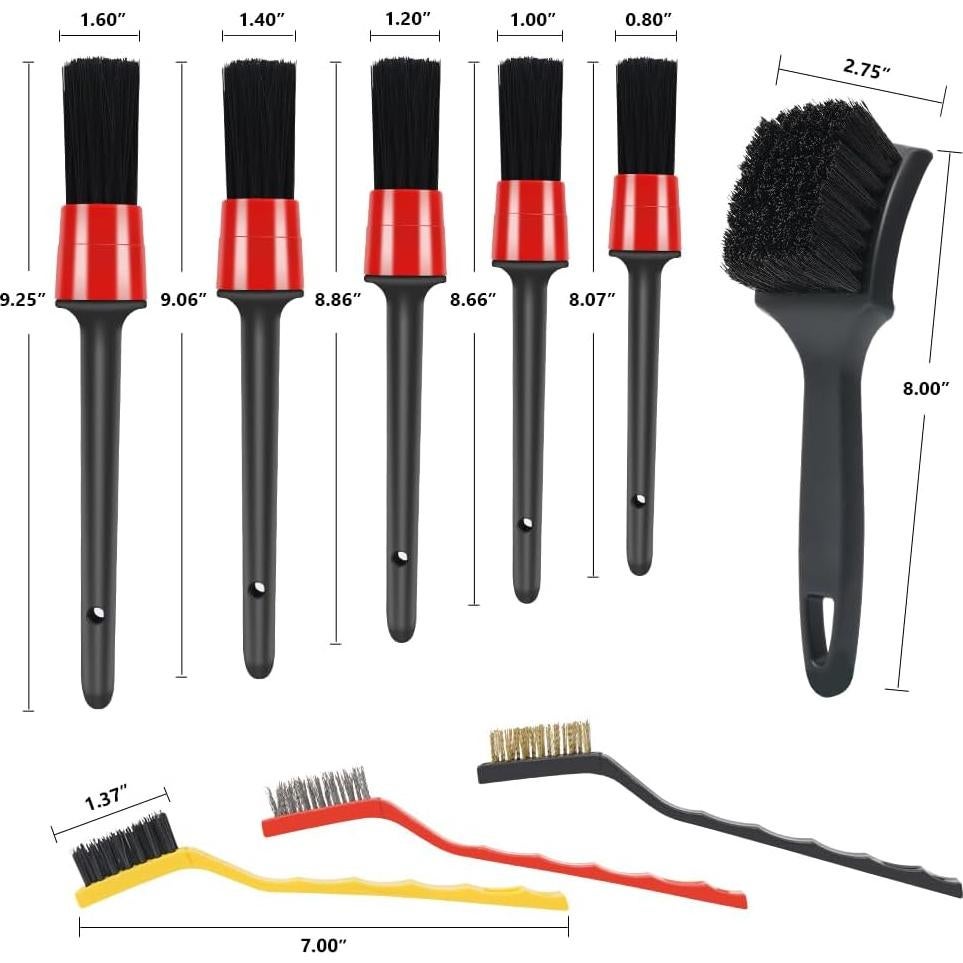 Juego de cepillos de detallado Pulwury 9 piezas para auto