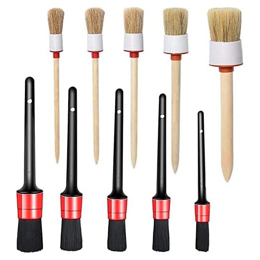 10PCS DUALSHINE Car Auto Detailing Brush Set, Auto Detailing Brushes Cleaner Car Detailing Brushes Exterior, Car Interior Brush for Detailing Cars Automotive Interior, Wheels, Exterior, Leather