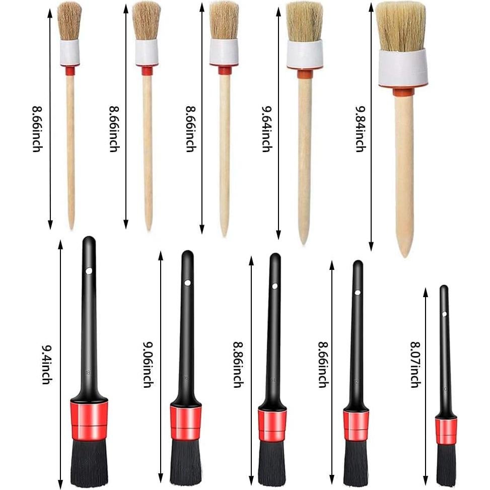 10PCS DUALSHINE Car Auto Detailing Brush Set, Auto Detailing Brushes Cleaner Car Detailing Brushes Exterior, Car Interior Brush for Detailing Cars Automotive Interior, Wheels, Exterior, Leather