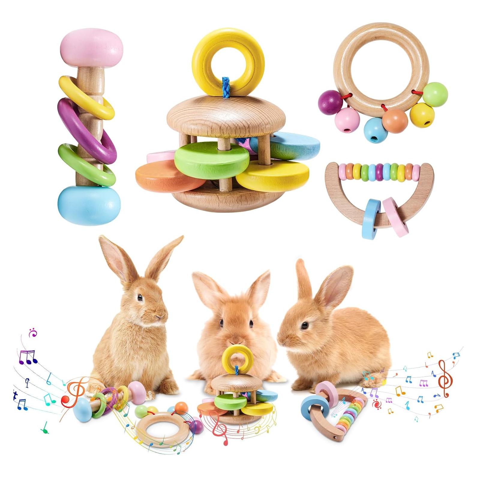 Juguetes de Madera para Conejos AOWPFVV - 4 Piezas Multicolor