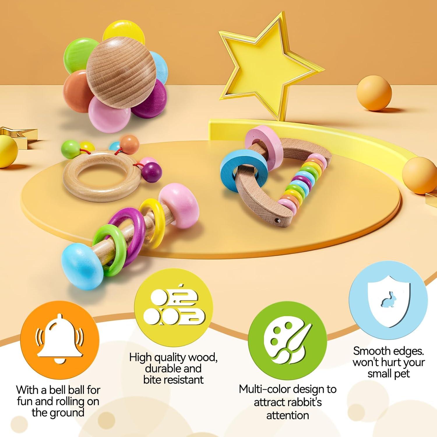 Juguetes de Madera para Conejos AOWPFVV - 4 Piezas Multicolor