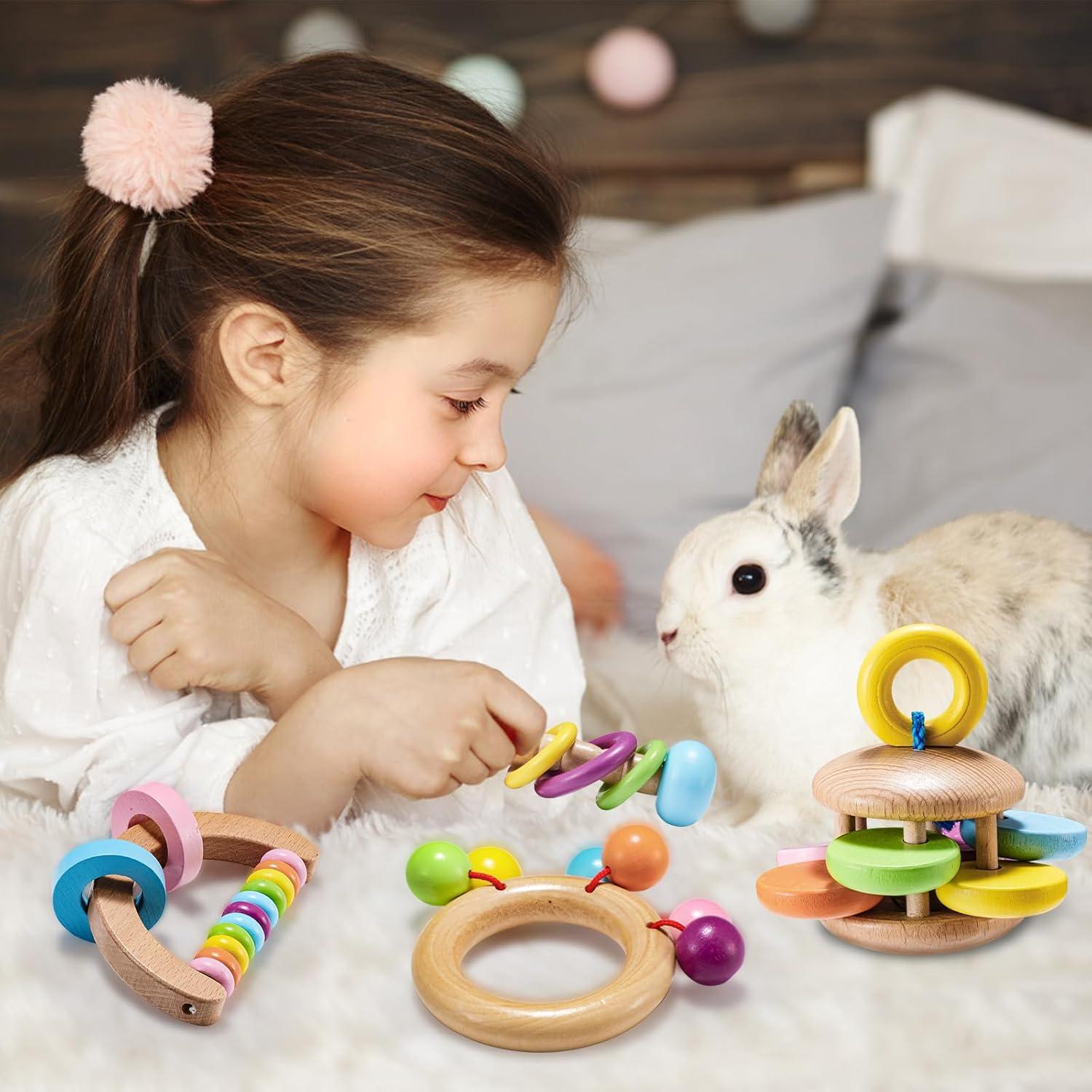 Juguetes de Madera para Conejos AOWPFVV - 4 Piezas Multicolor