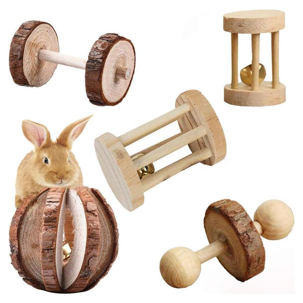 5 Juguetes de Madera Natural para Roedores Vankcp - Cuidado Dental