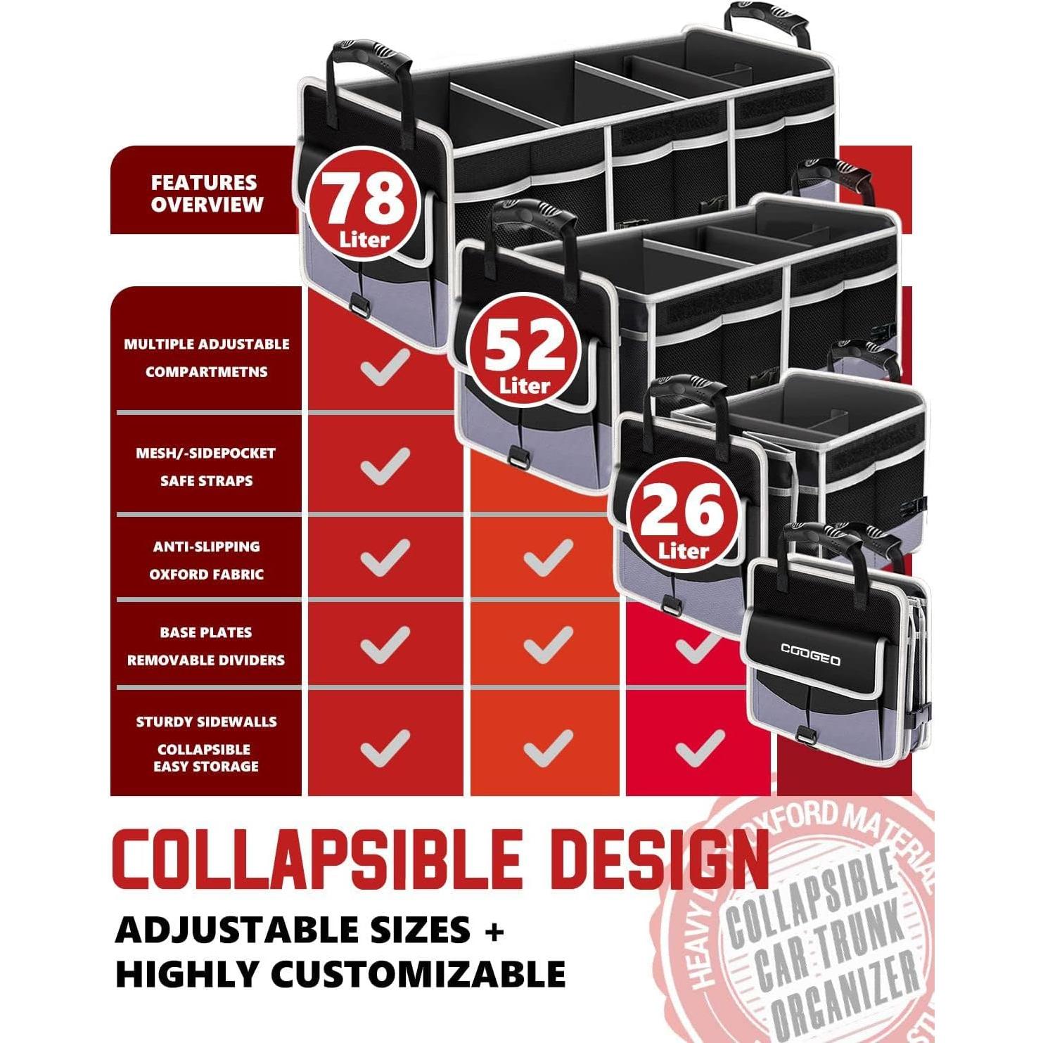 Organizador de Maletero COOGEO con Bolsa Térmica 3 Compartimentos