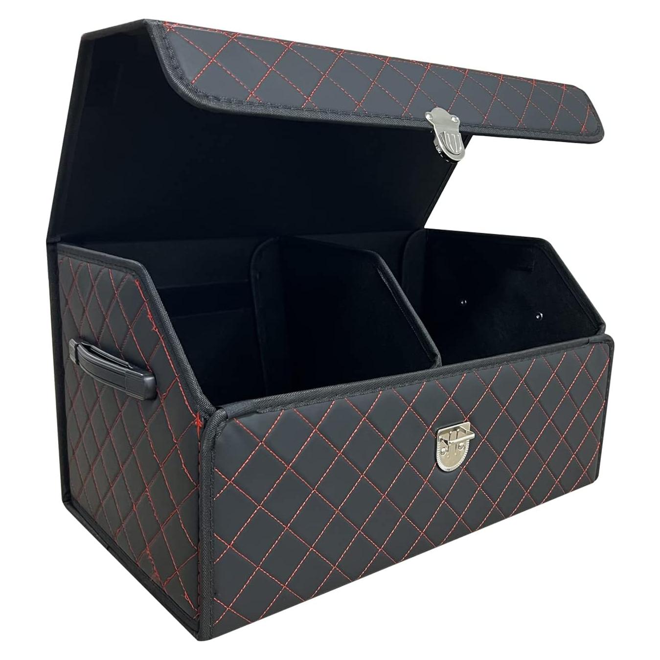 Organizador de Maletero Wuatow Plegable 48L Cuadrícula Negra Roja