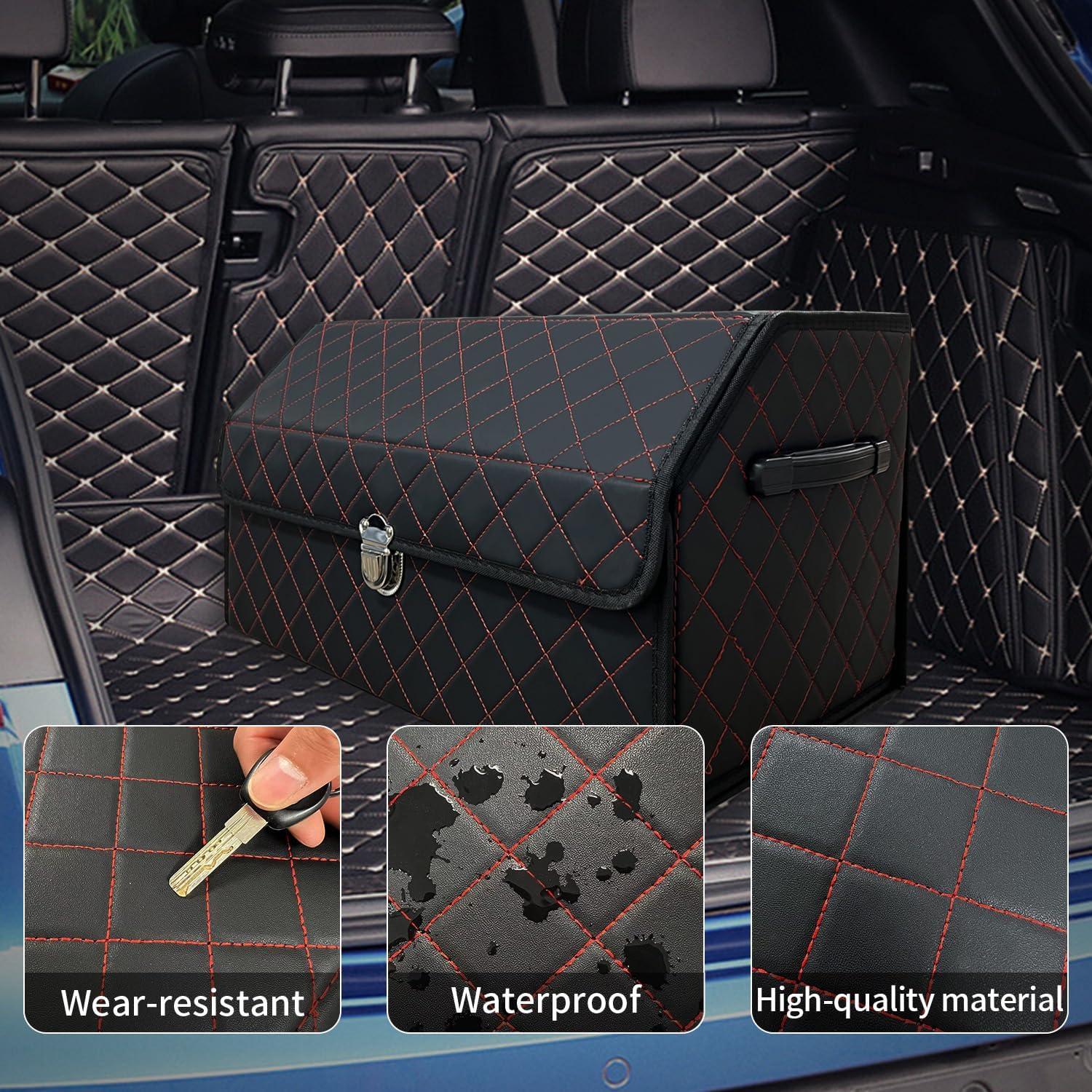 Organizador de Maletero Wuatow Plegable 48L Cuadrícula Negra Roja