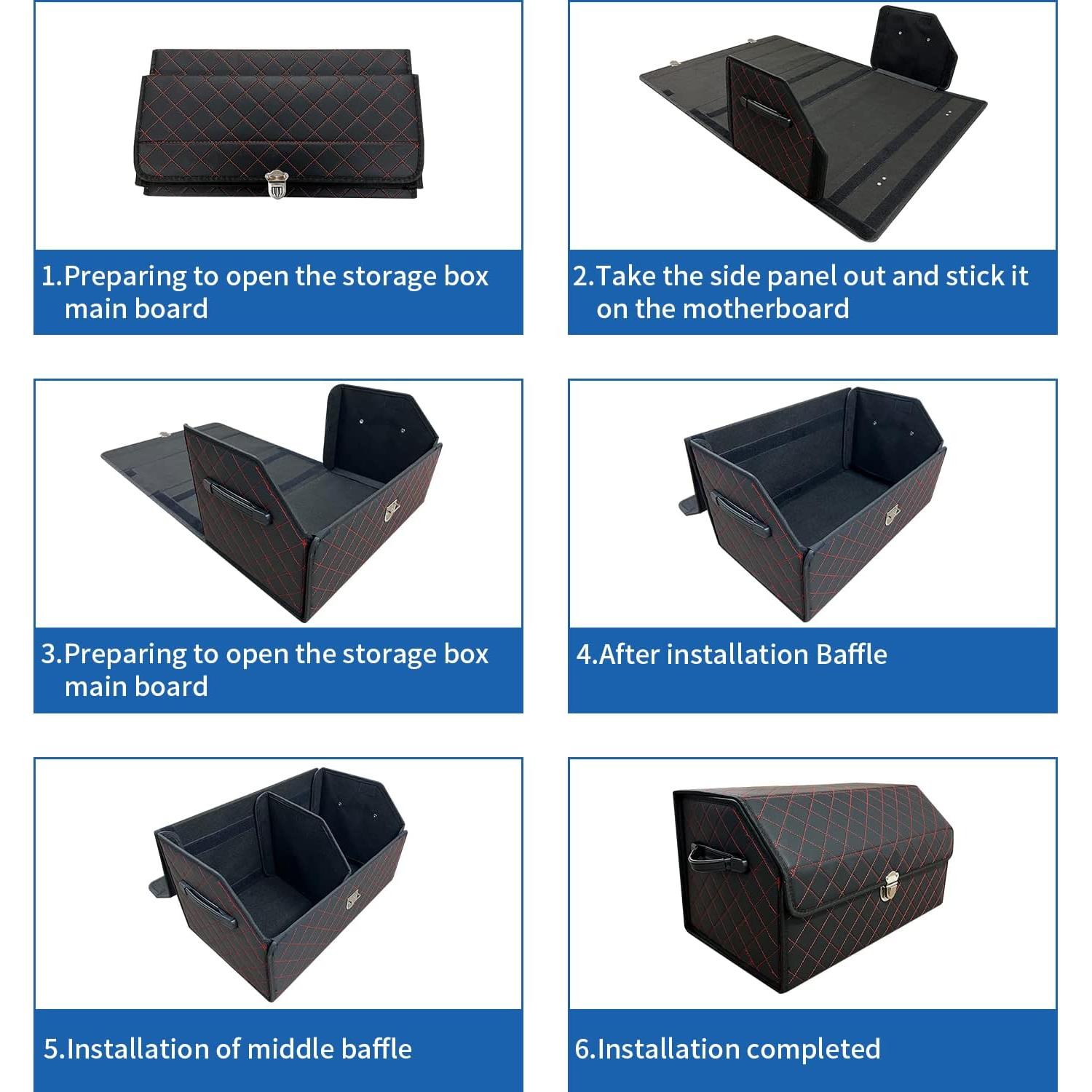 Organizador de Maletero Wuatow Plegable 48L Cuadrícula Negra Roja