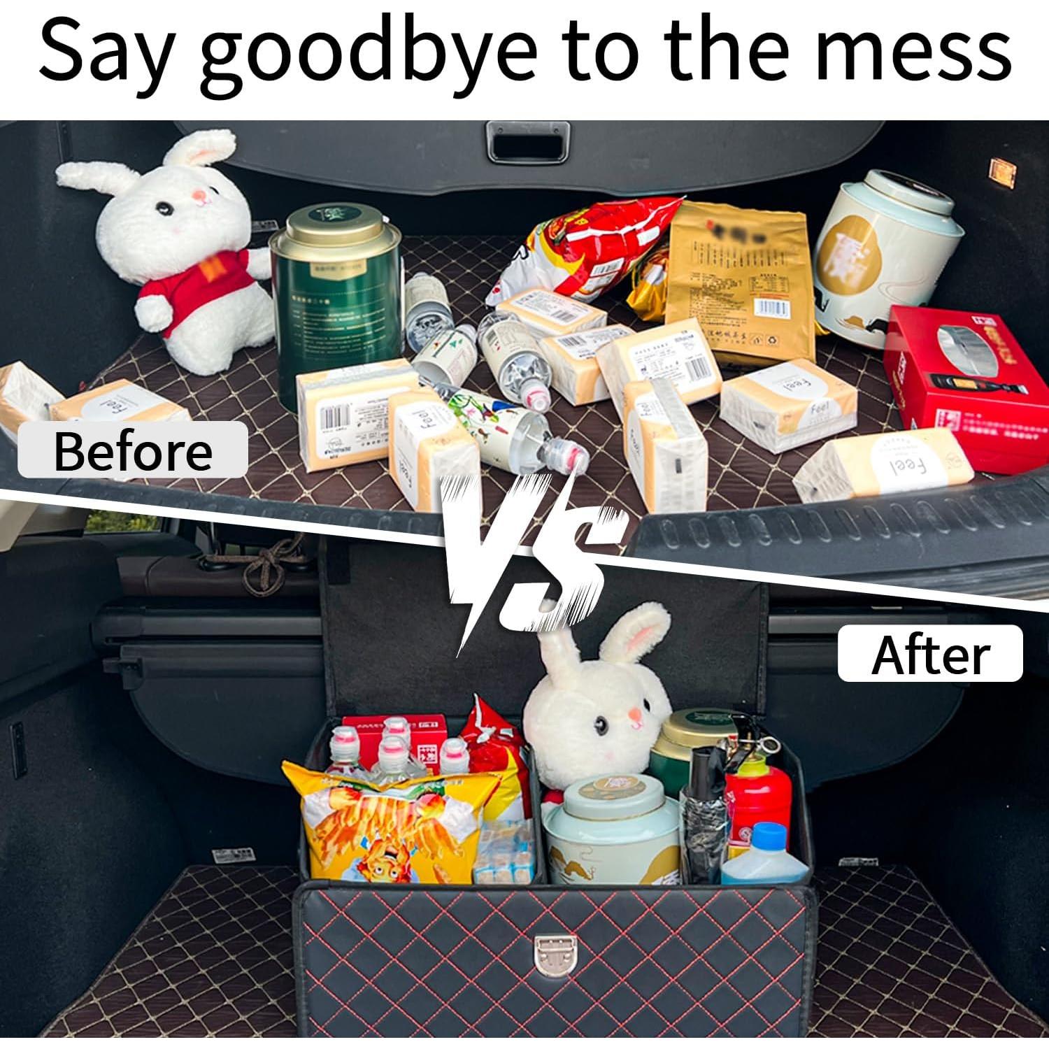 Organizador de Maletero Wuatow Plegable 48L Cuadrícula Negra Roja