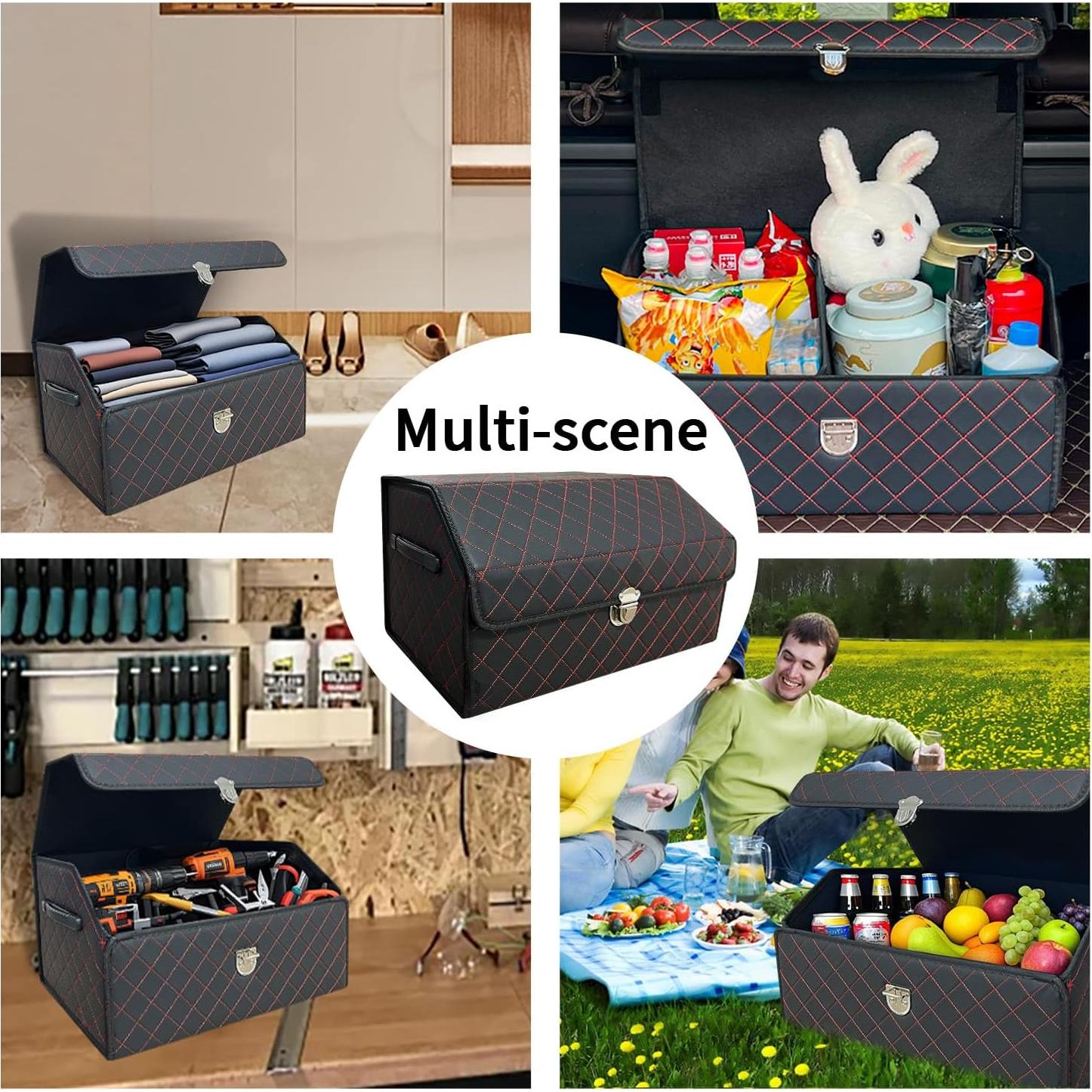 Organizador de Maletero Wuatow Plegable 48L Cuadrícula Negra Roja