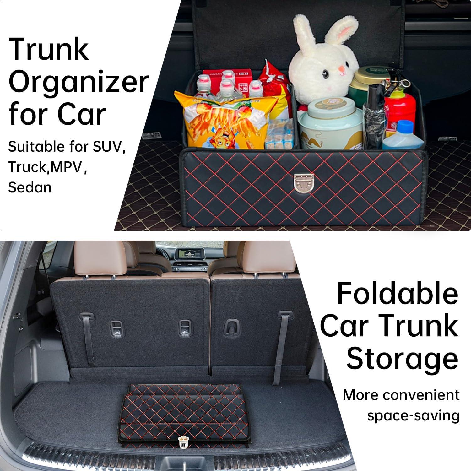 Organizador de Maletero Wuatow Plegable 48L Cuadrícula Negra Roja