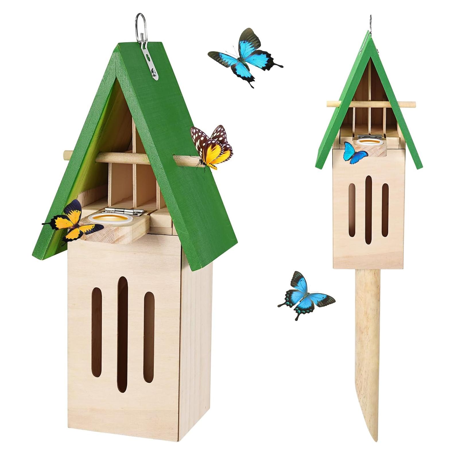 Casa y Comedero para Mariposas Antiai de Madera Verde 30x15x22cm