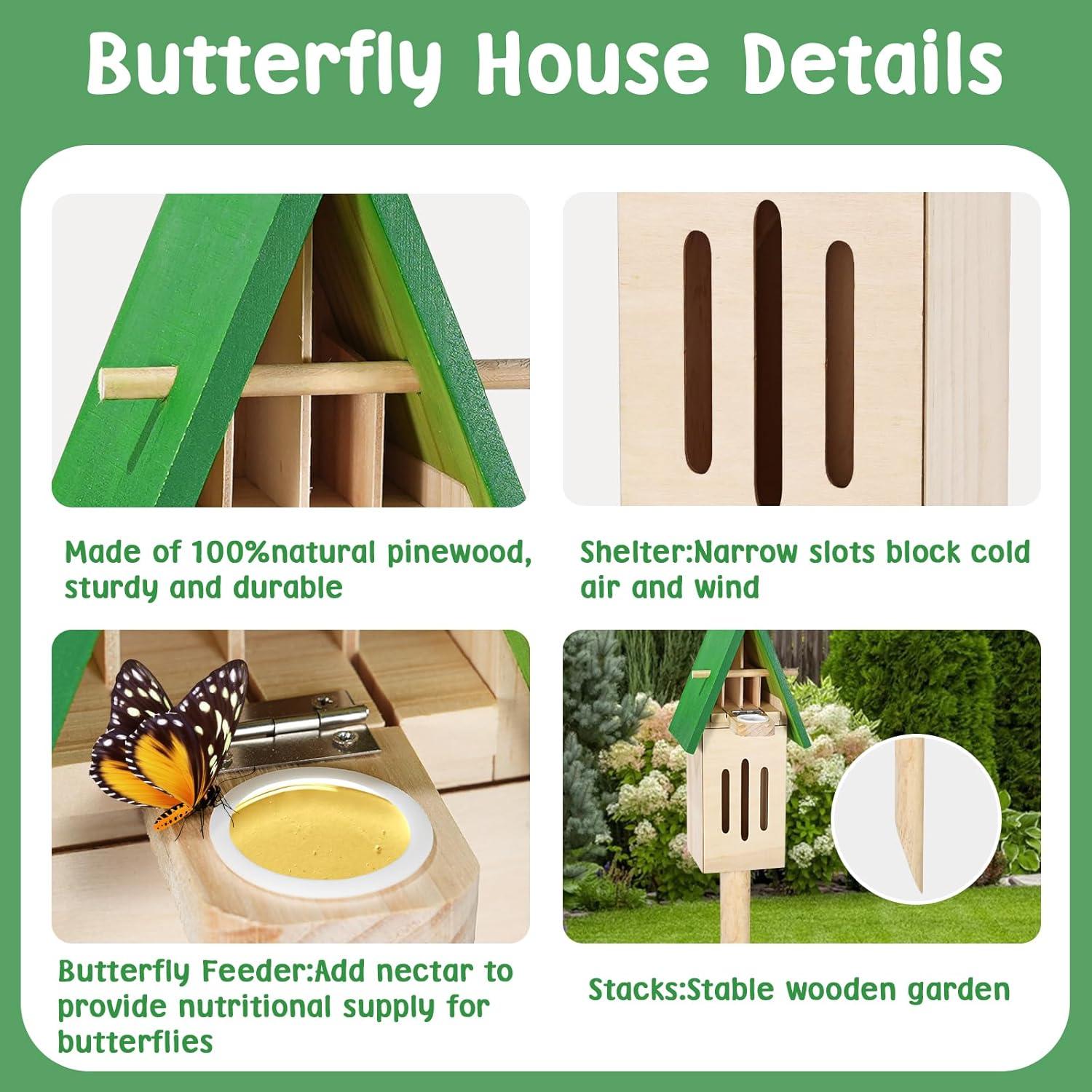 Casa y Comedero para Mariposas Antiai de Madera Verde 30x15x22cm