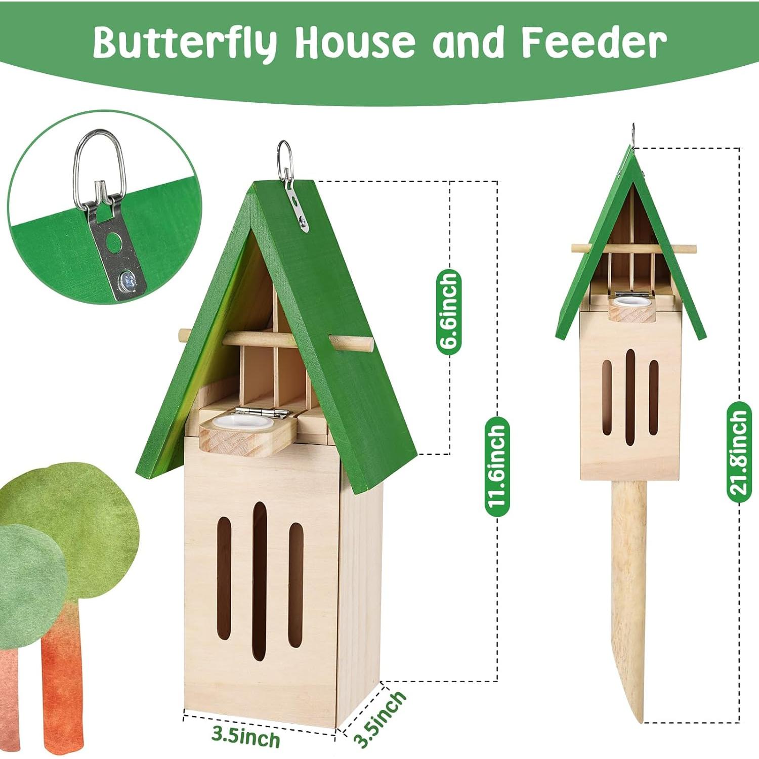 Casa y Comedero para Mariposas Antiai de Madera Verde 30x15x22cm