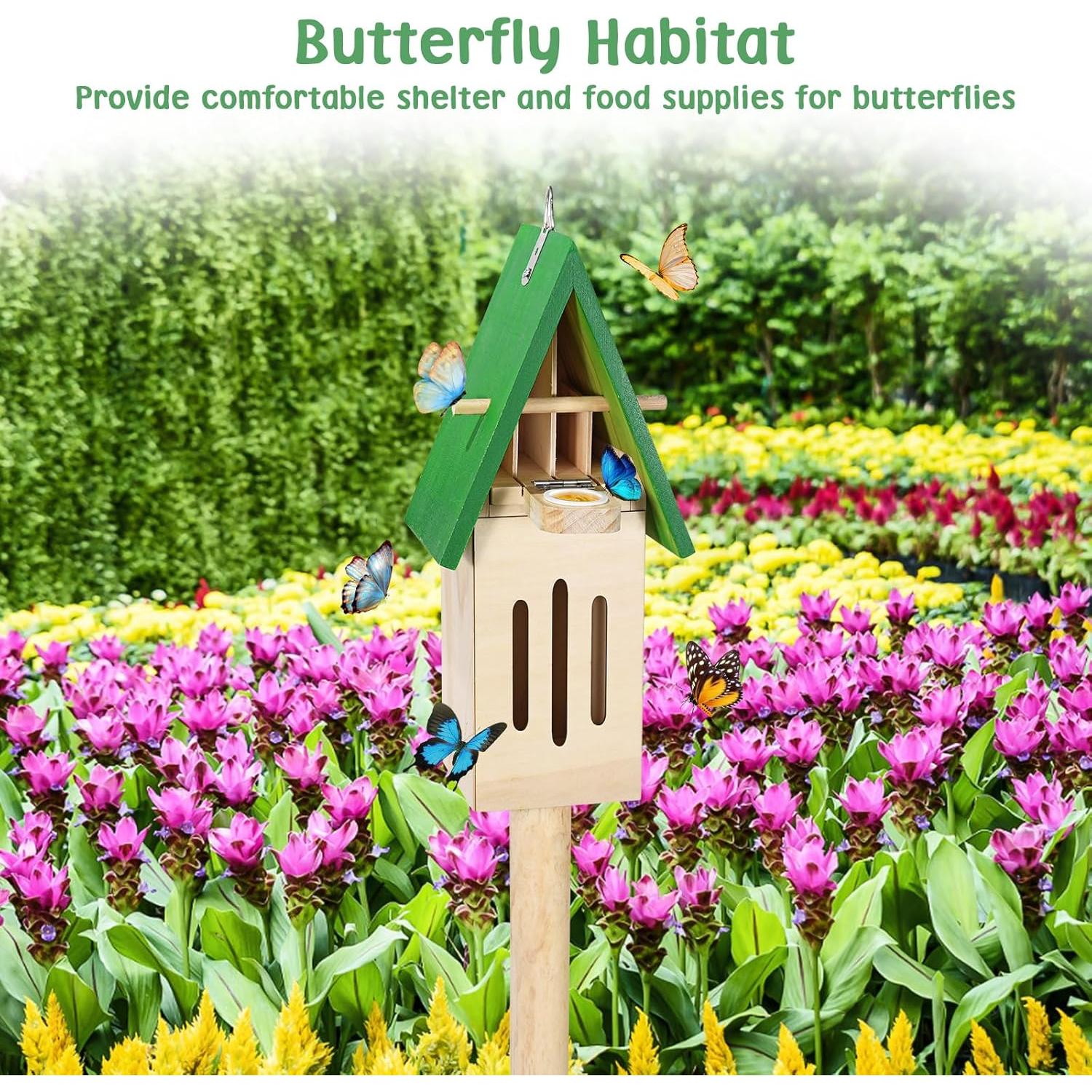 Casa y Comedero para Mariposas Antiai de Madera Verde 30x15x22cm