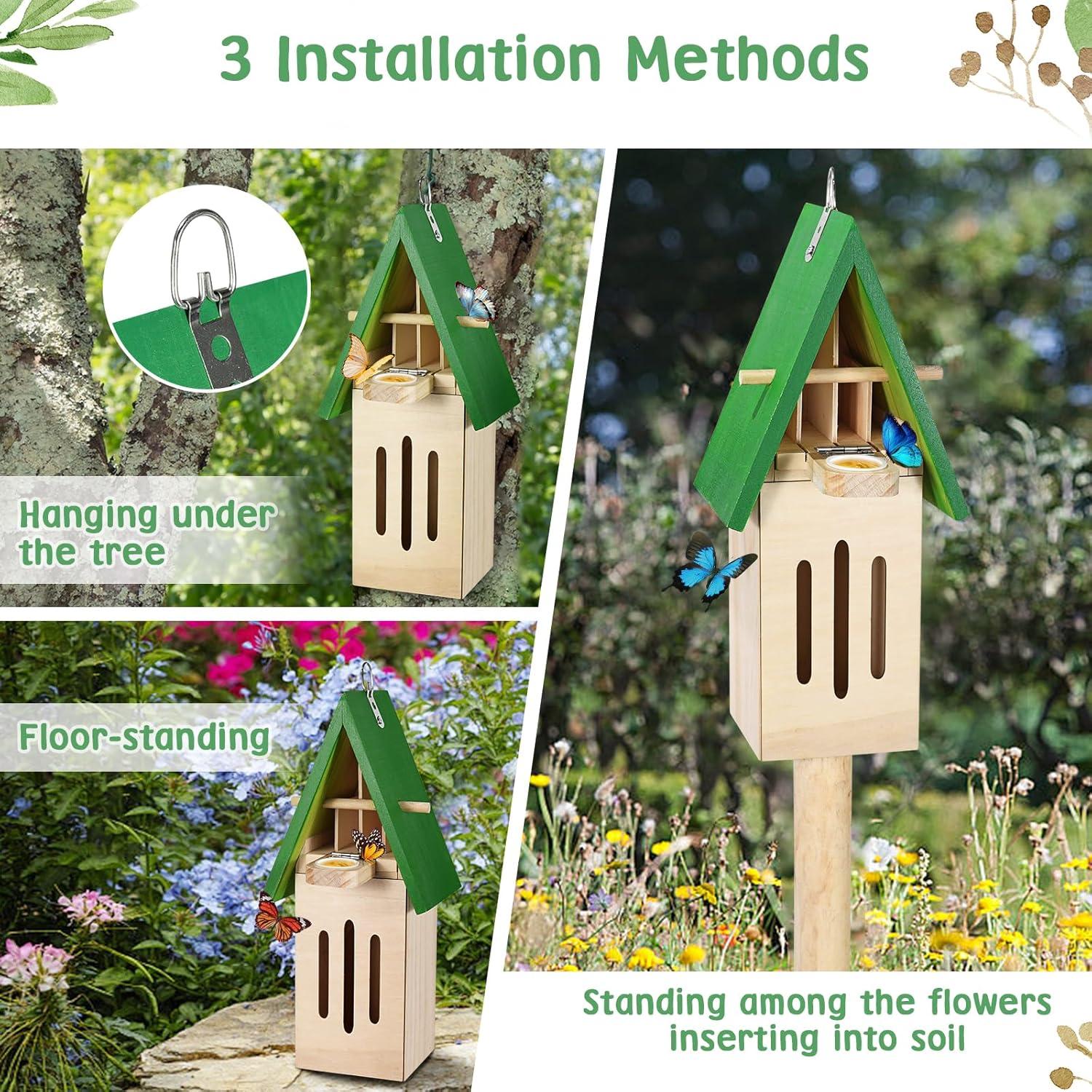 Casa y Comedero para Mariposas Antiai de Madera Verde 30x15x22cm