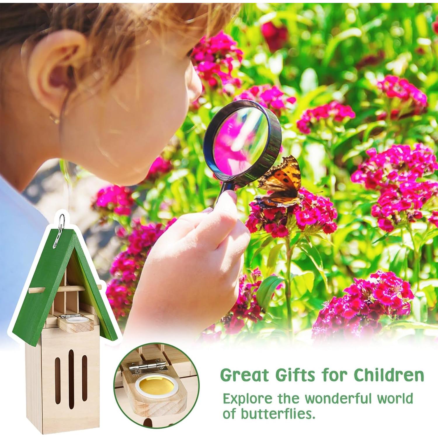 Casa y Comedero para Mariposas Antiai de Madera Verde 30x15x22cm