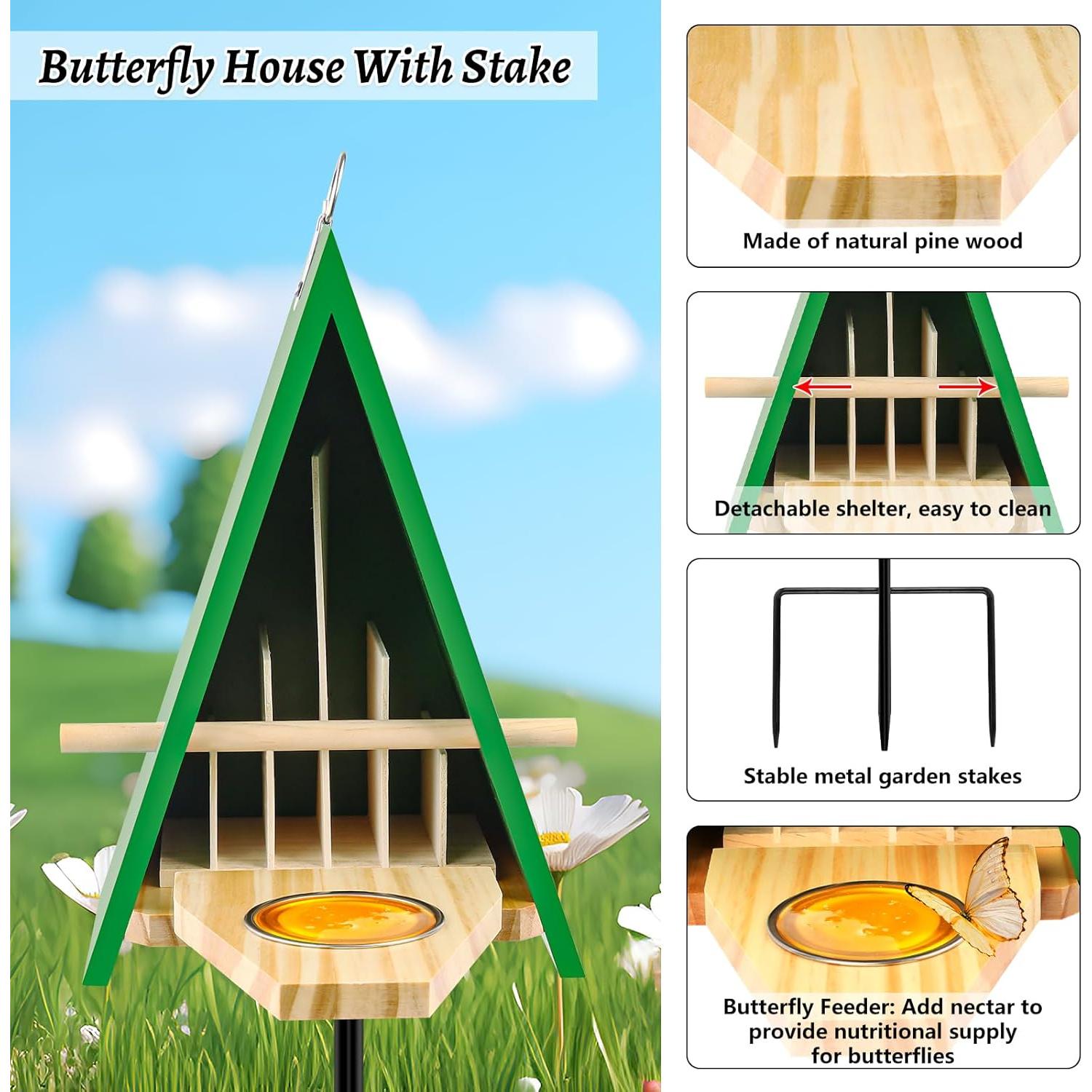 Casa y Comedero para Mariposas UQM con Estaca de Metal 30cm