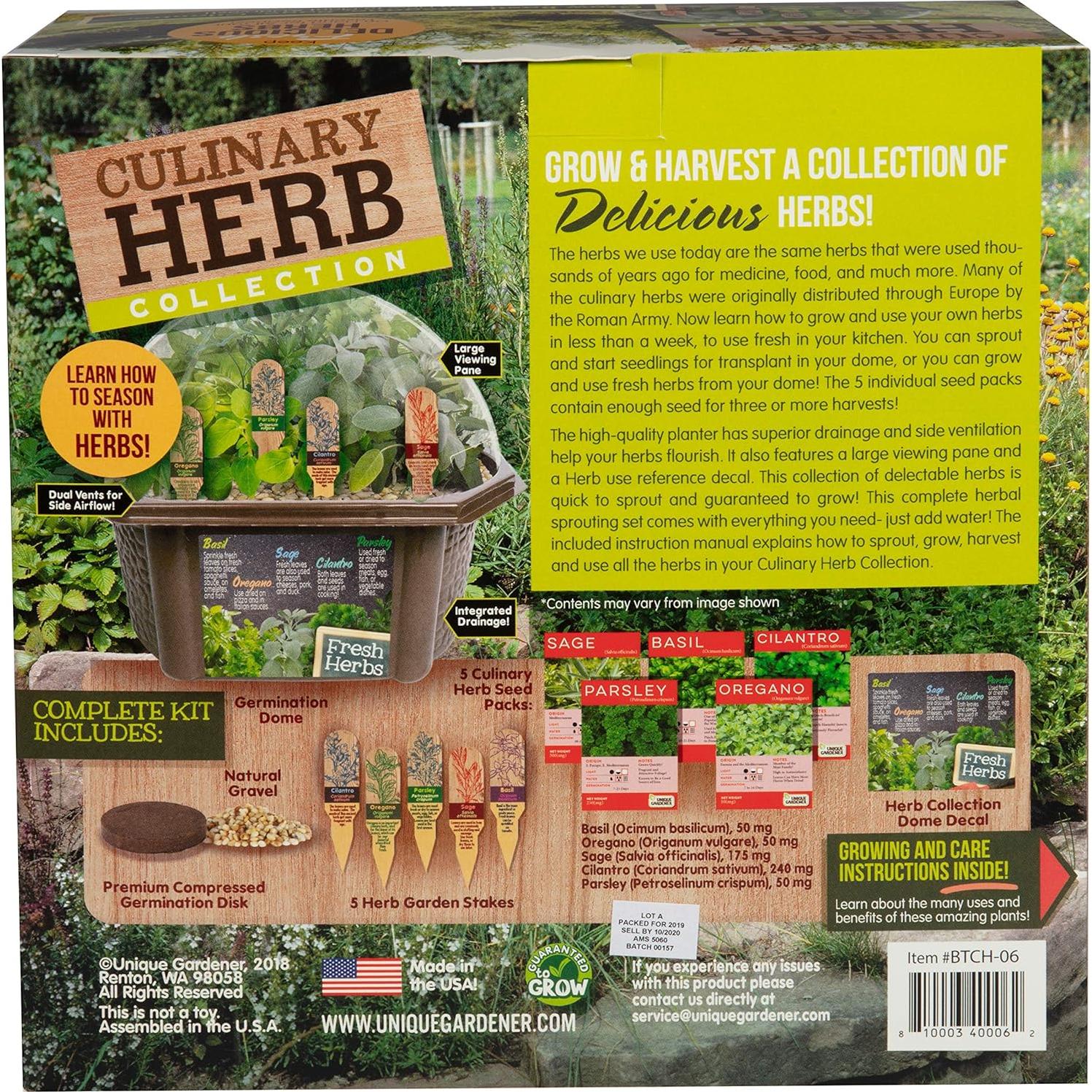 Kit de Jardín de Hierbas Interior Jardinero Único - Albahaca, Orégano, Romero, Salvia, Cilantro