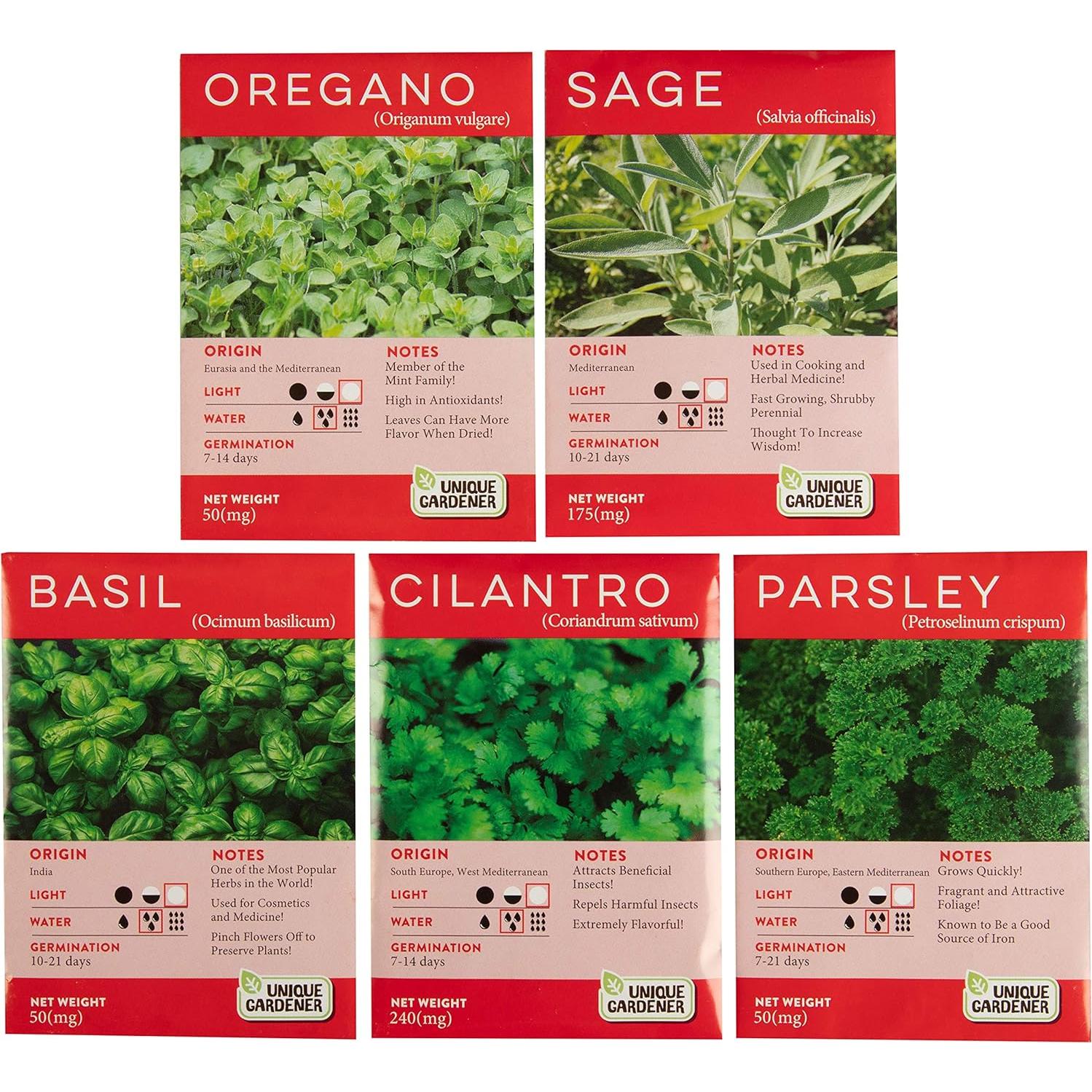 Kit de Jardín de Hierbas Interior Jardinero Único - Albahaca, Orégano, Romero, Salvia, Cilantro