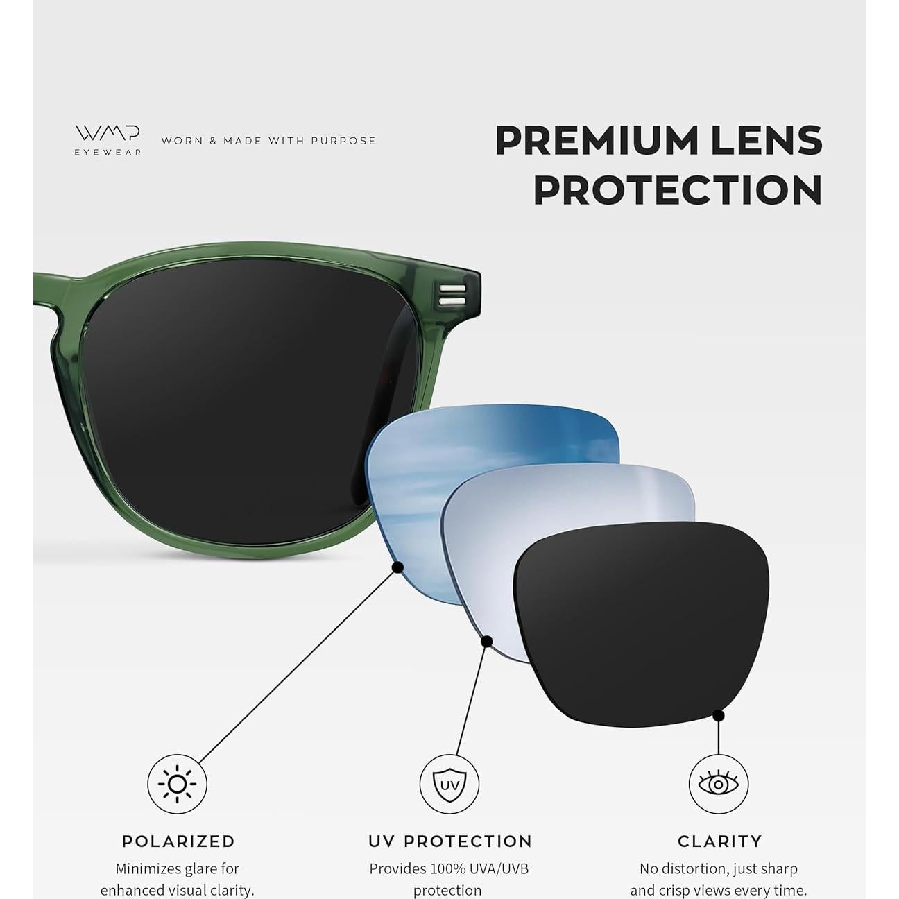 Gafas de Sol Polarizadas WMP para Hombre - Marco Verde Esmeralda