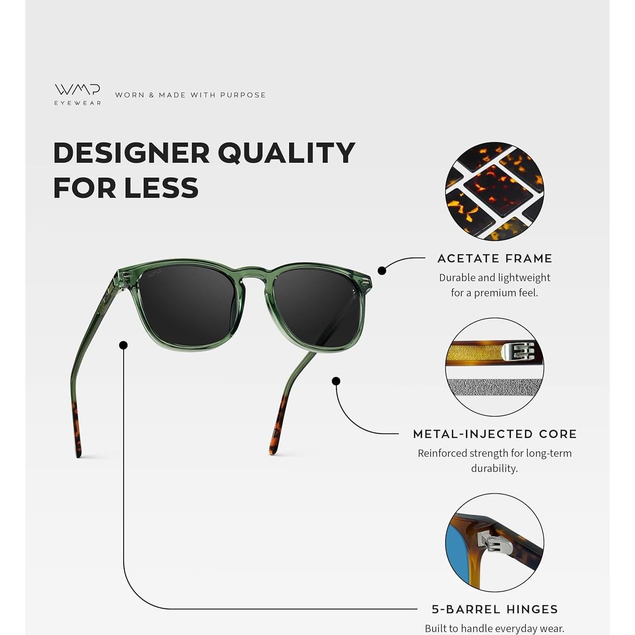 Gafas de Sol Polarizadas WMP para Hombre - Marco Verde Esmeralda