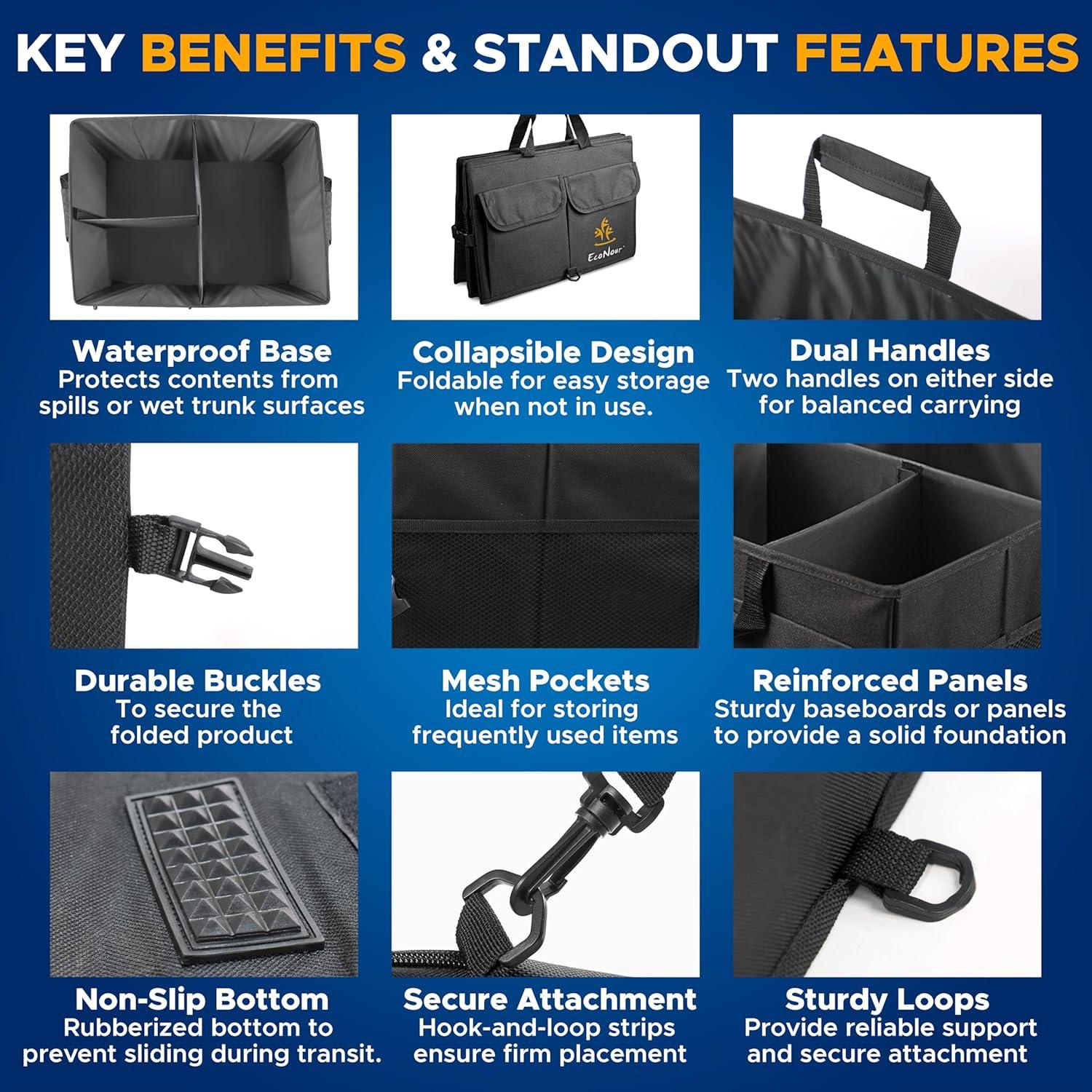 Organizador de Maletero EcoNour Plegable 49L para Auto - Negro