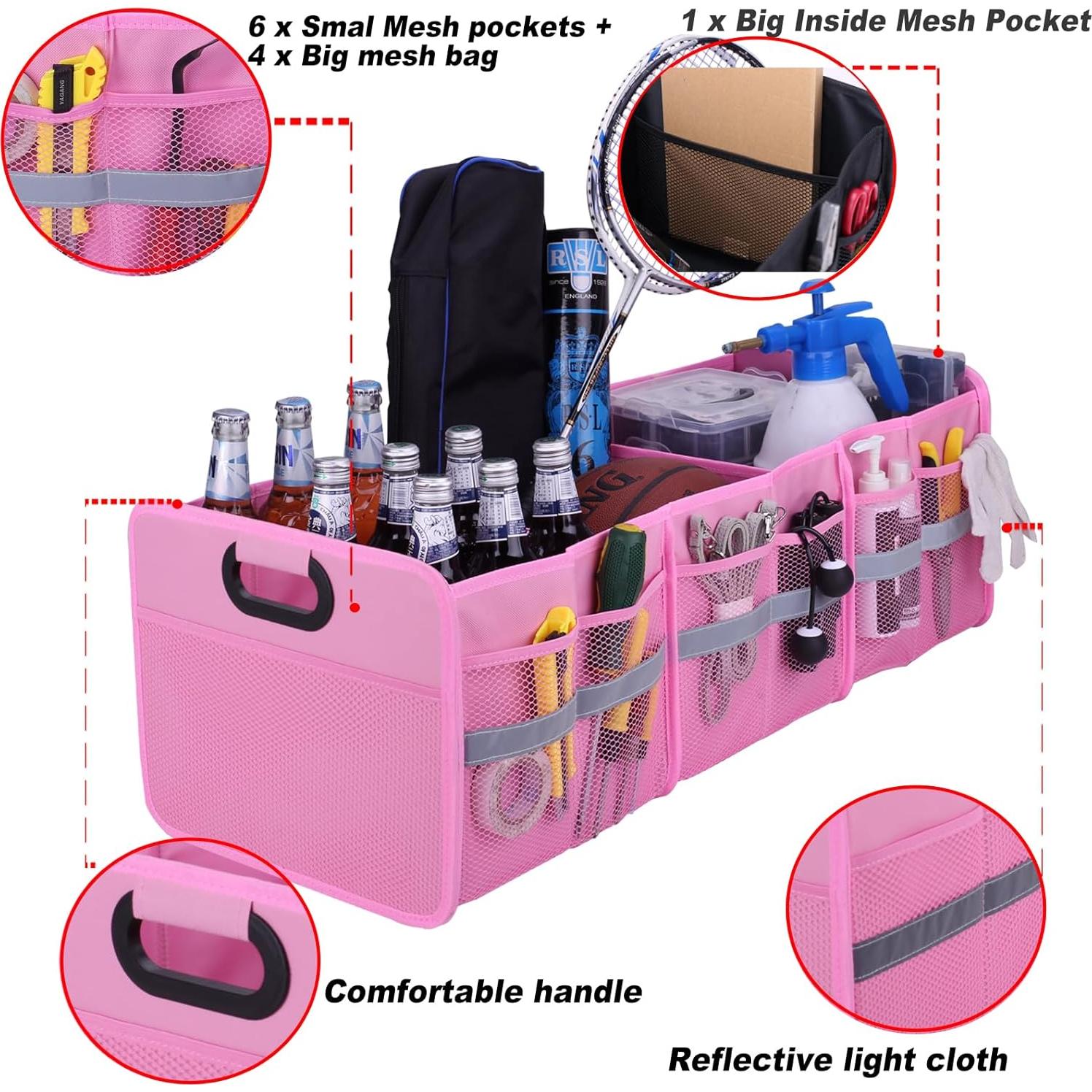 Organizador de Maletero Grande Homeve Plegable 3 Compartimentos Rosa