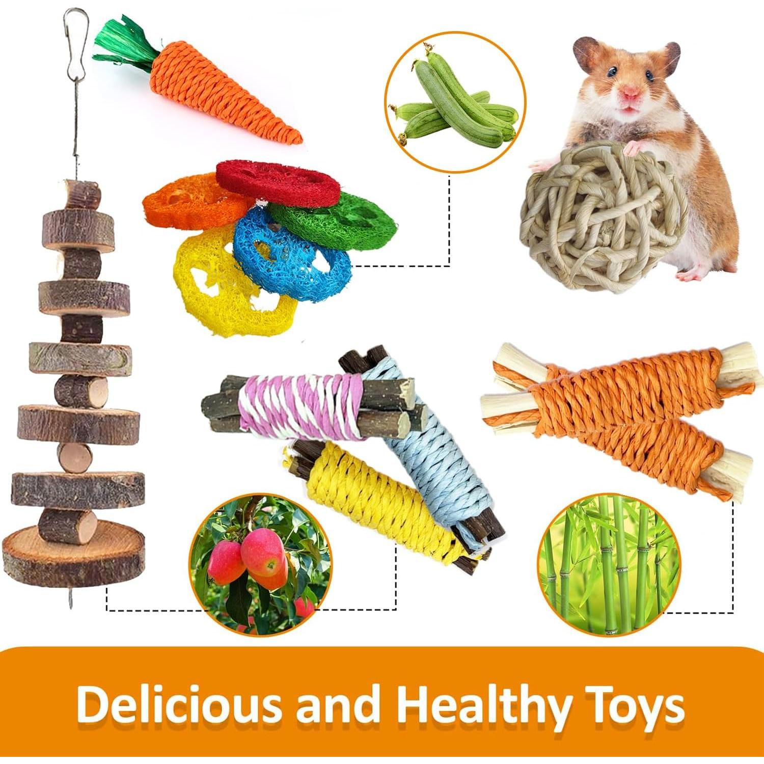 Juguetes Naturales para Conejos Slicon - 20 Piezas Masticar