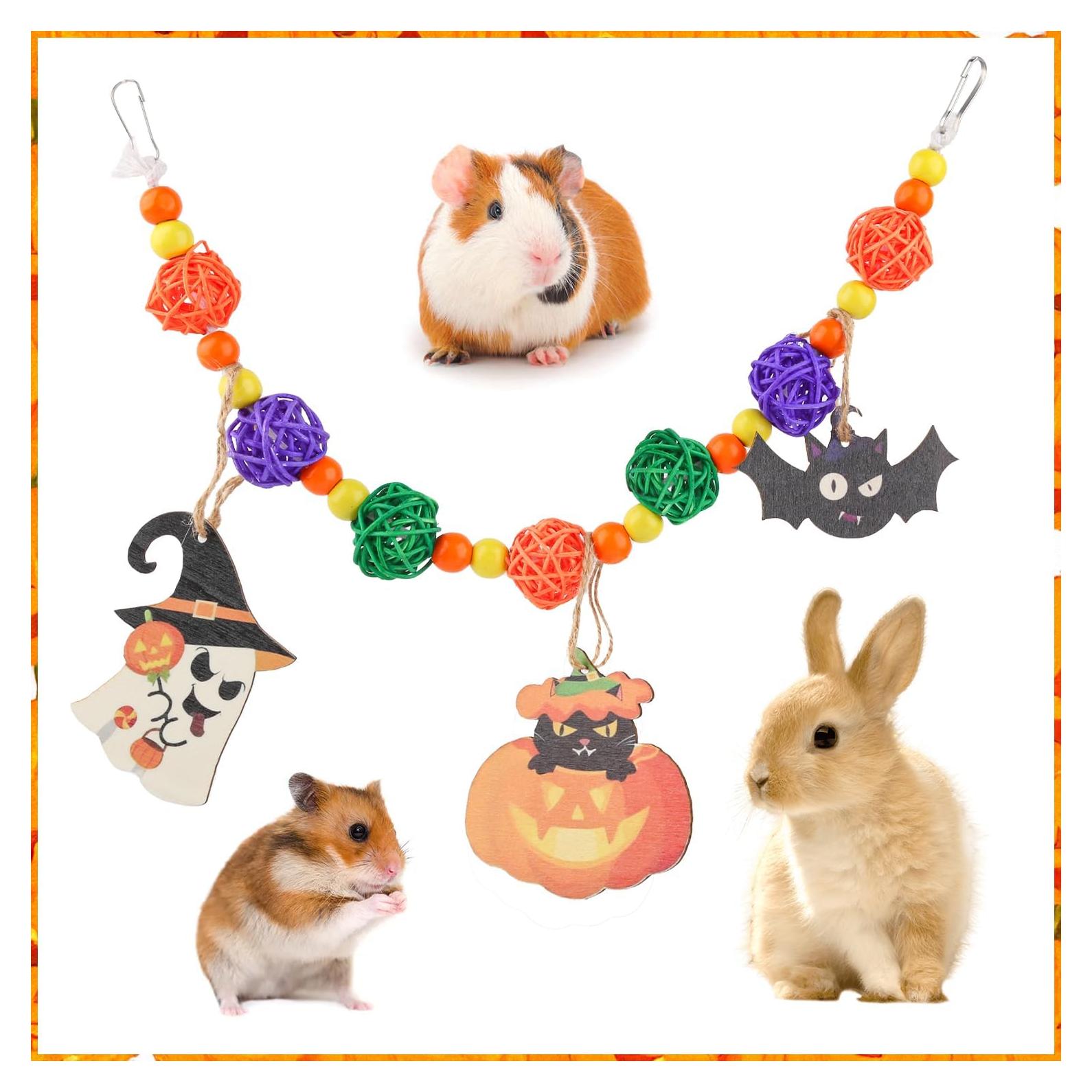 Juguetes de Halloween Abizoo para Conejos y Cobayas - Madera Natural