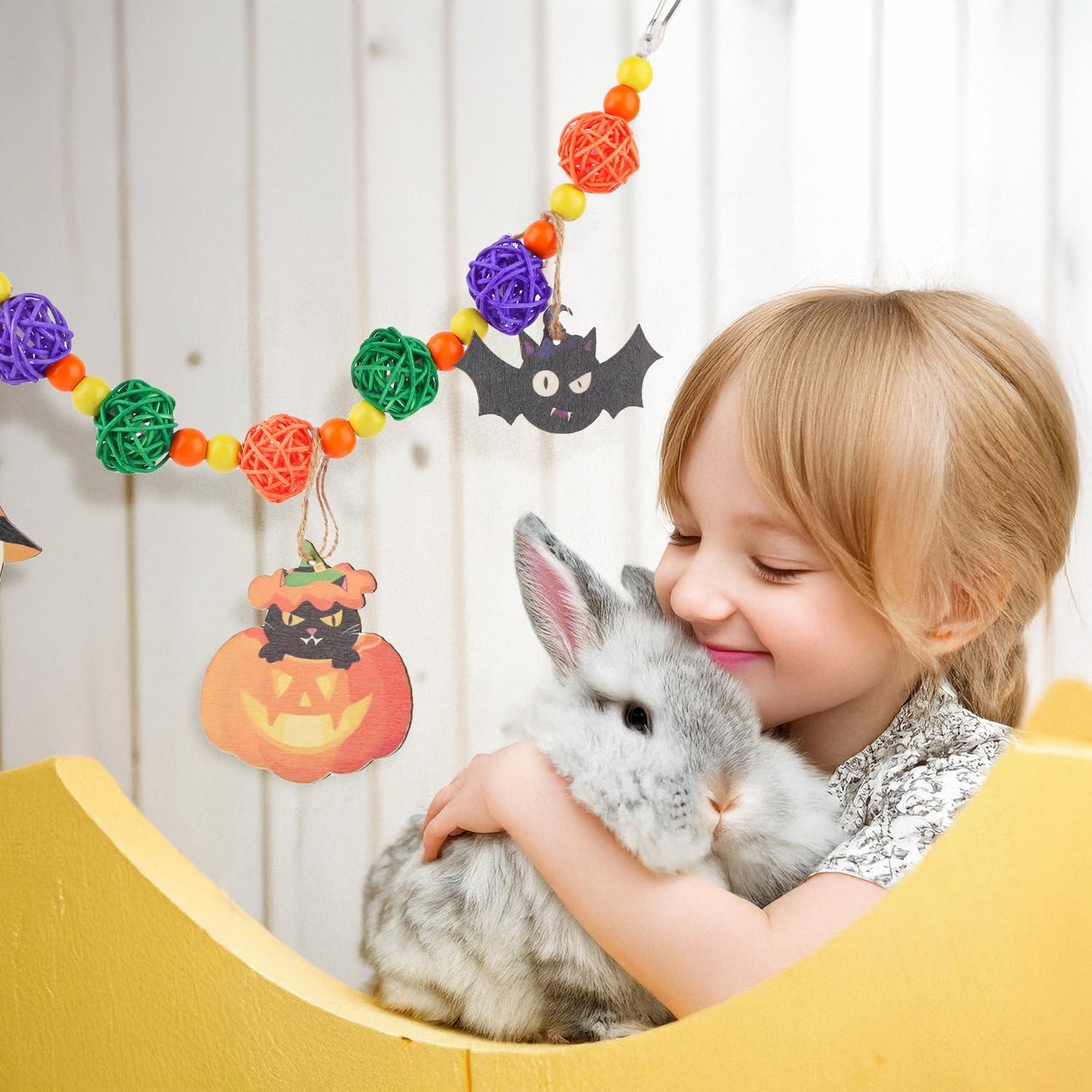 Juguetes de Halloween Abizoo para Conejos y Cobayas - Madera Natural