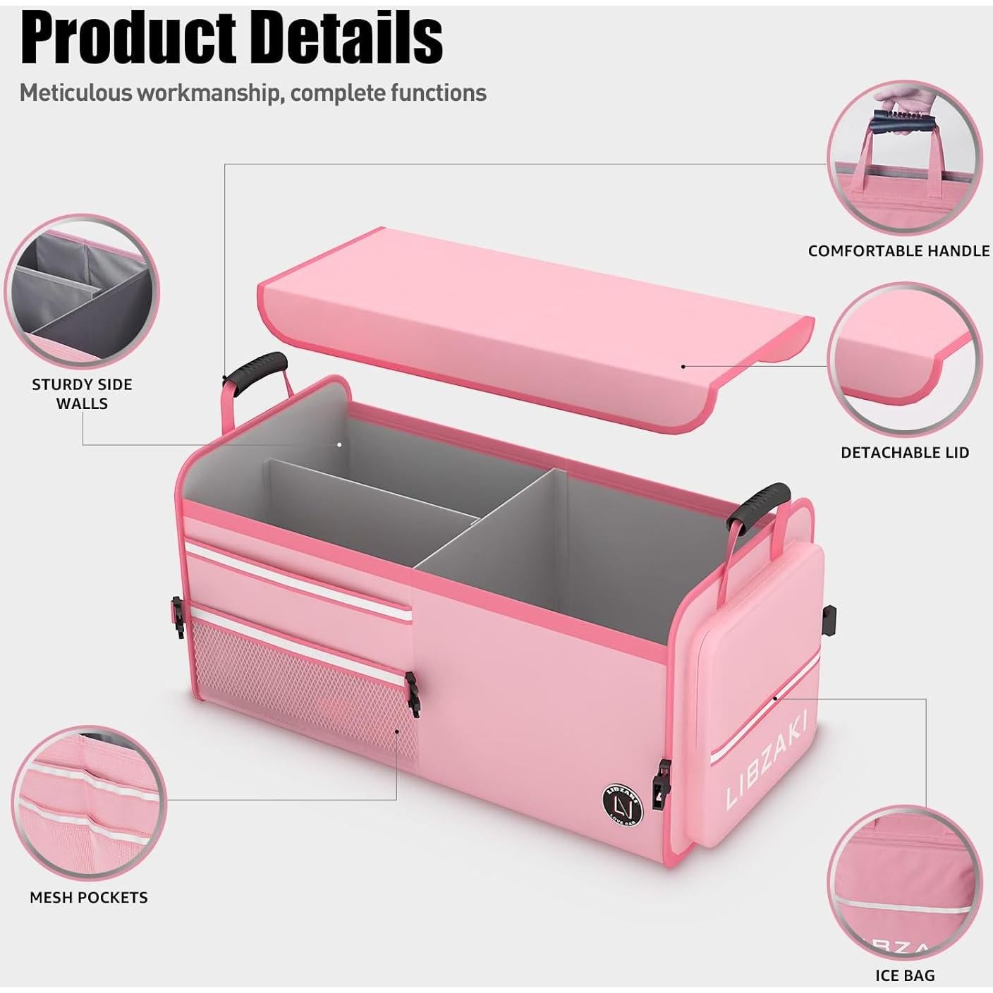 Organizador de Maletero LIBZAKI Plegable Rosa 63L/32L